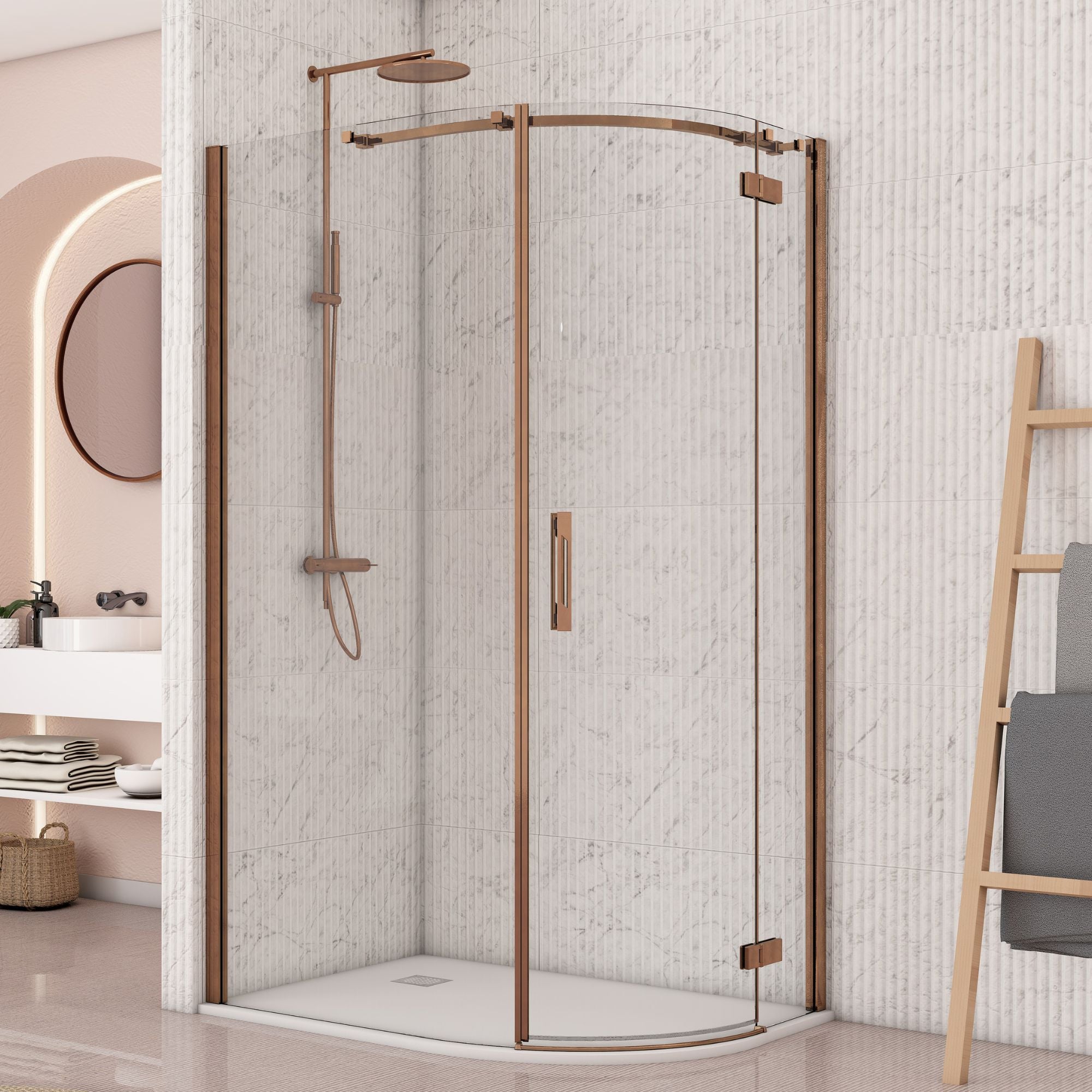 Image i9 Hinged Offset Quadrant Single Shower Door - Brushed Bronze