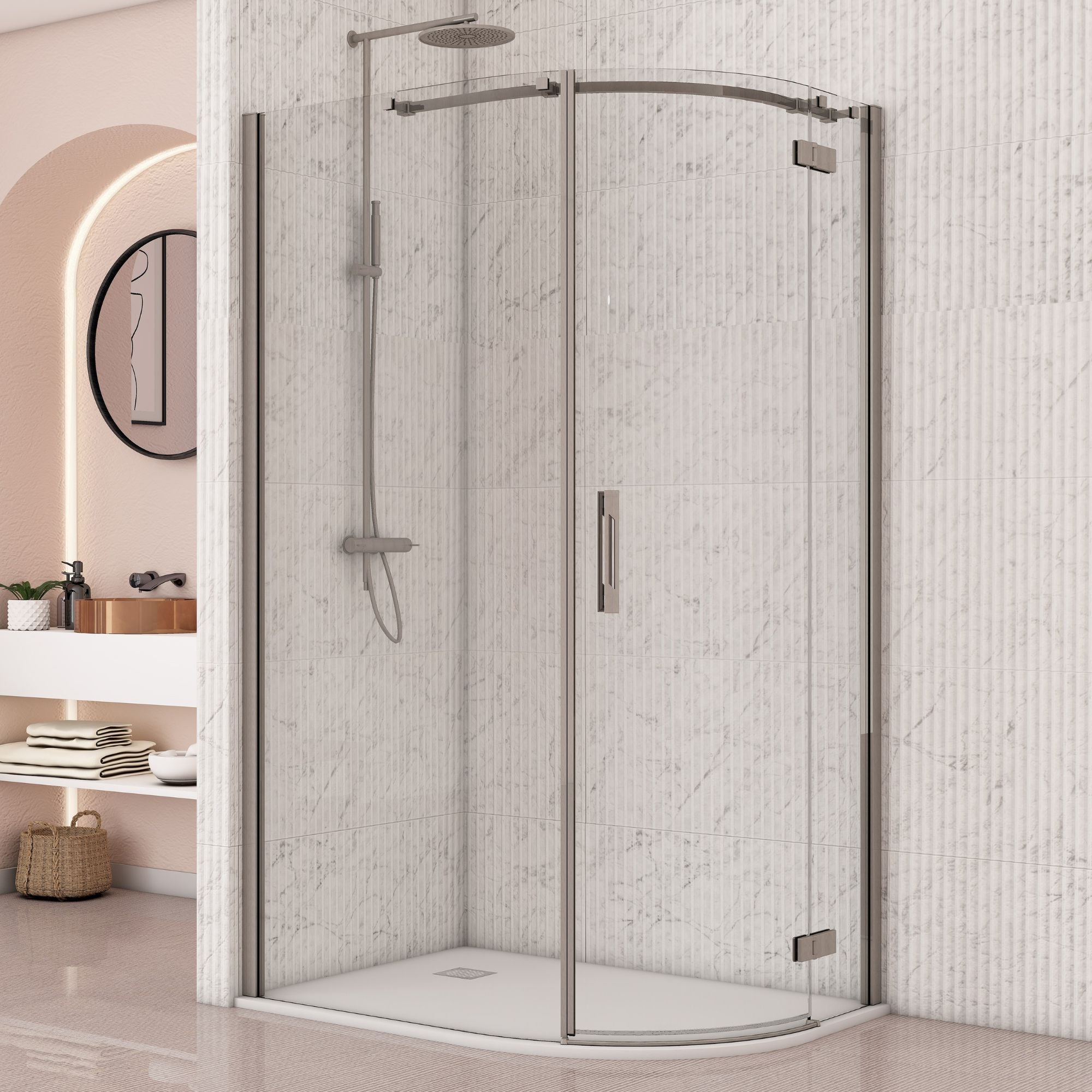 Image i9 Hinged Offset Quadrant Single Shower Door - Brushed Nickel