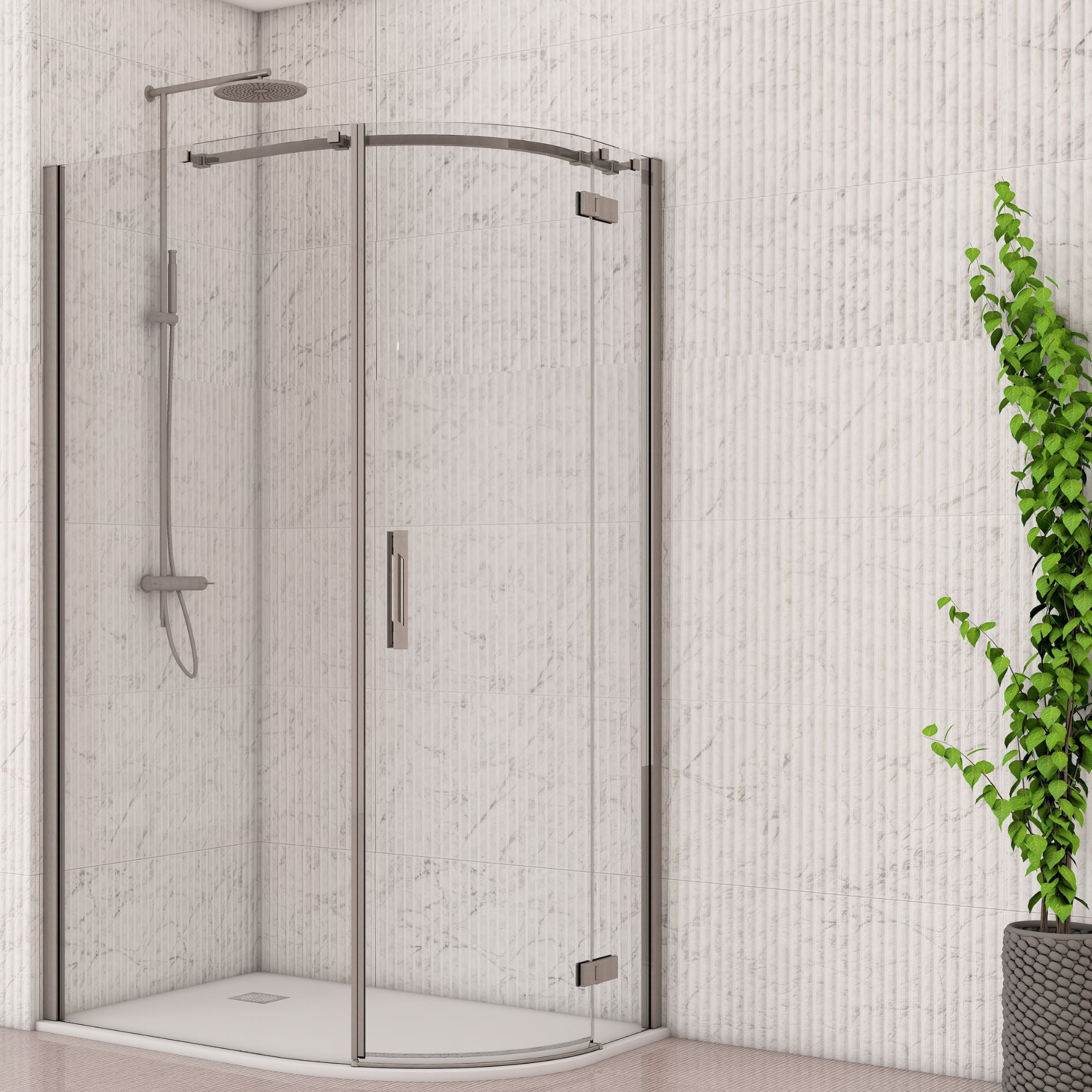 Image i9 Hinged Offset Quadrant Single Shower Door - Brushed Nickel