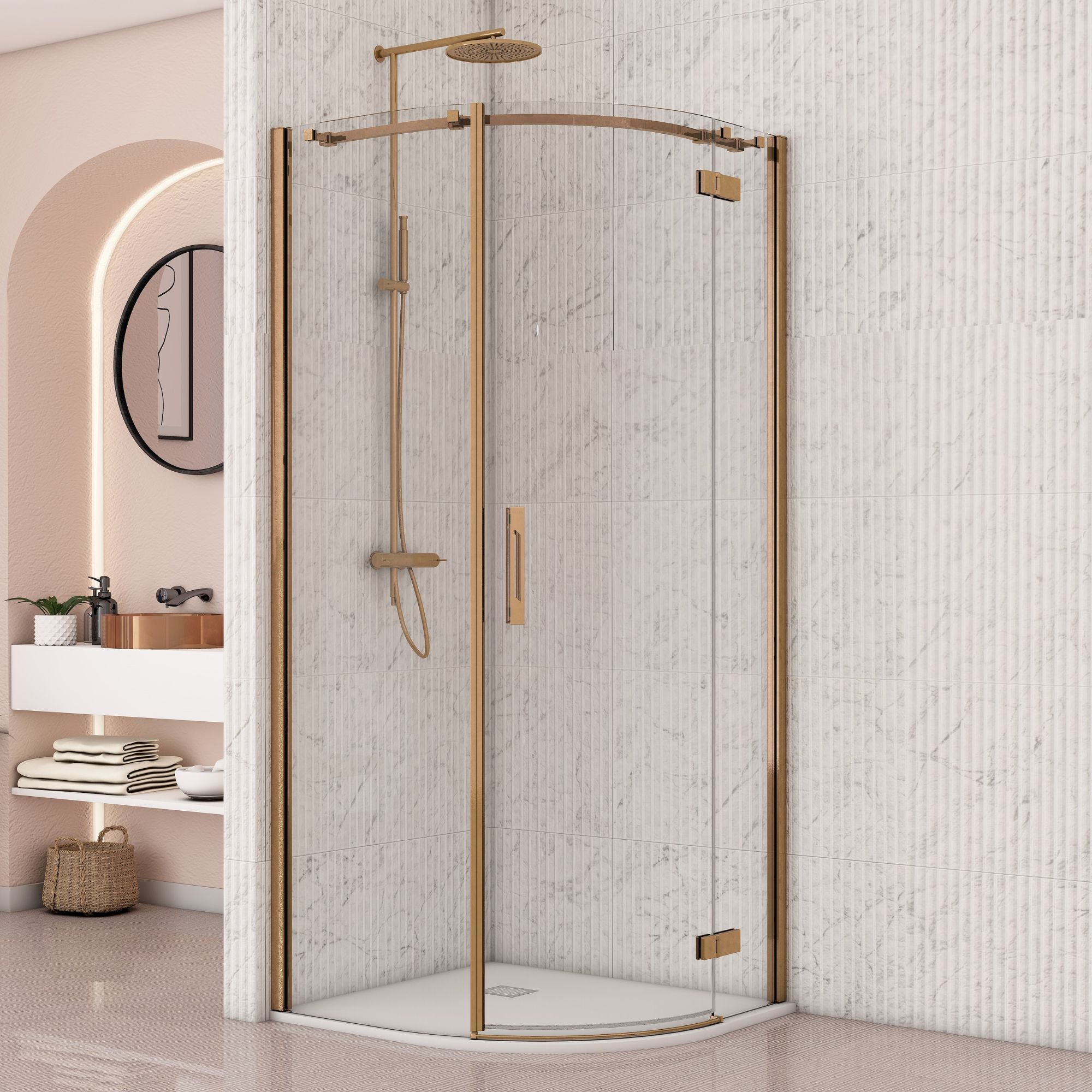 Image i9 Hinged Quadrant Single Shower Door - Brushed Brass