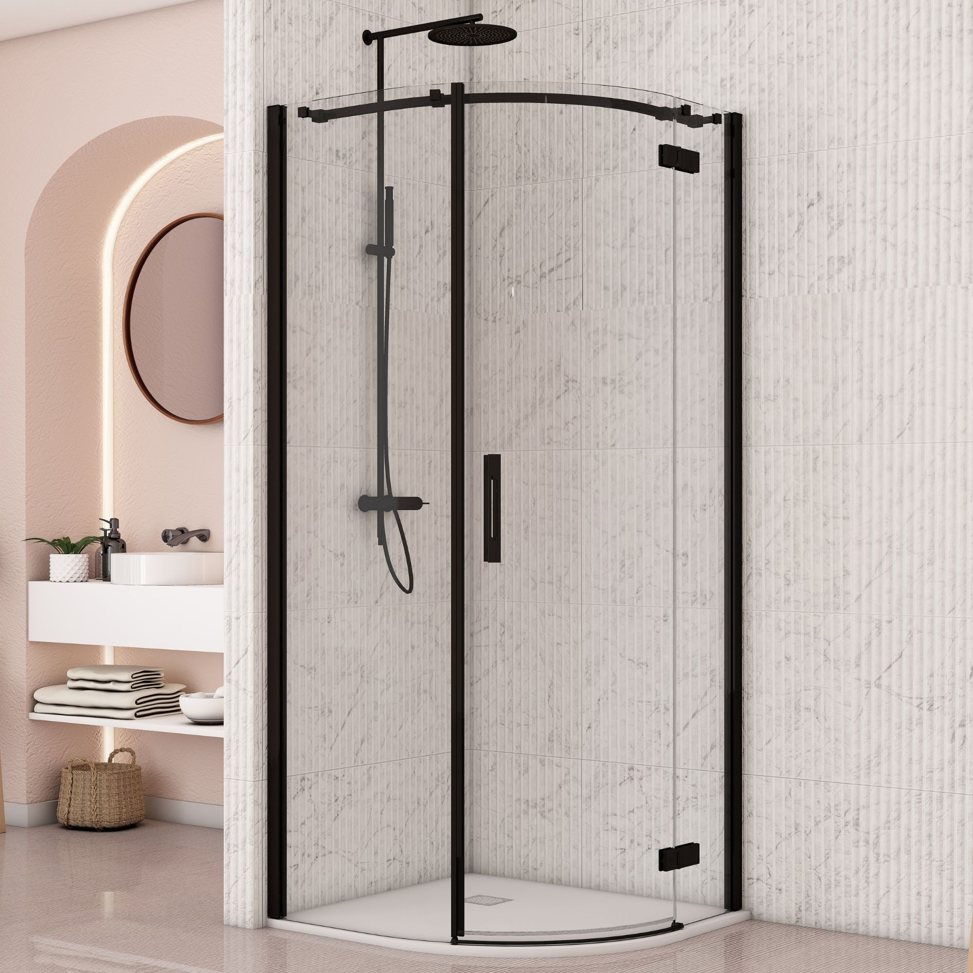 Image i9 Hinged Quadrant Single Shower Door - Matt Black