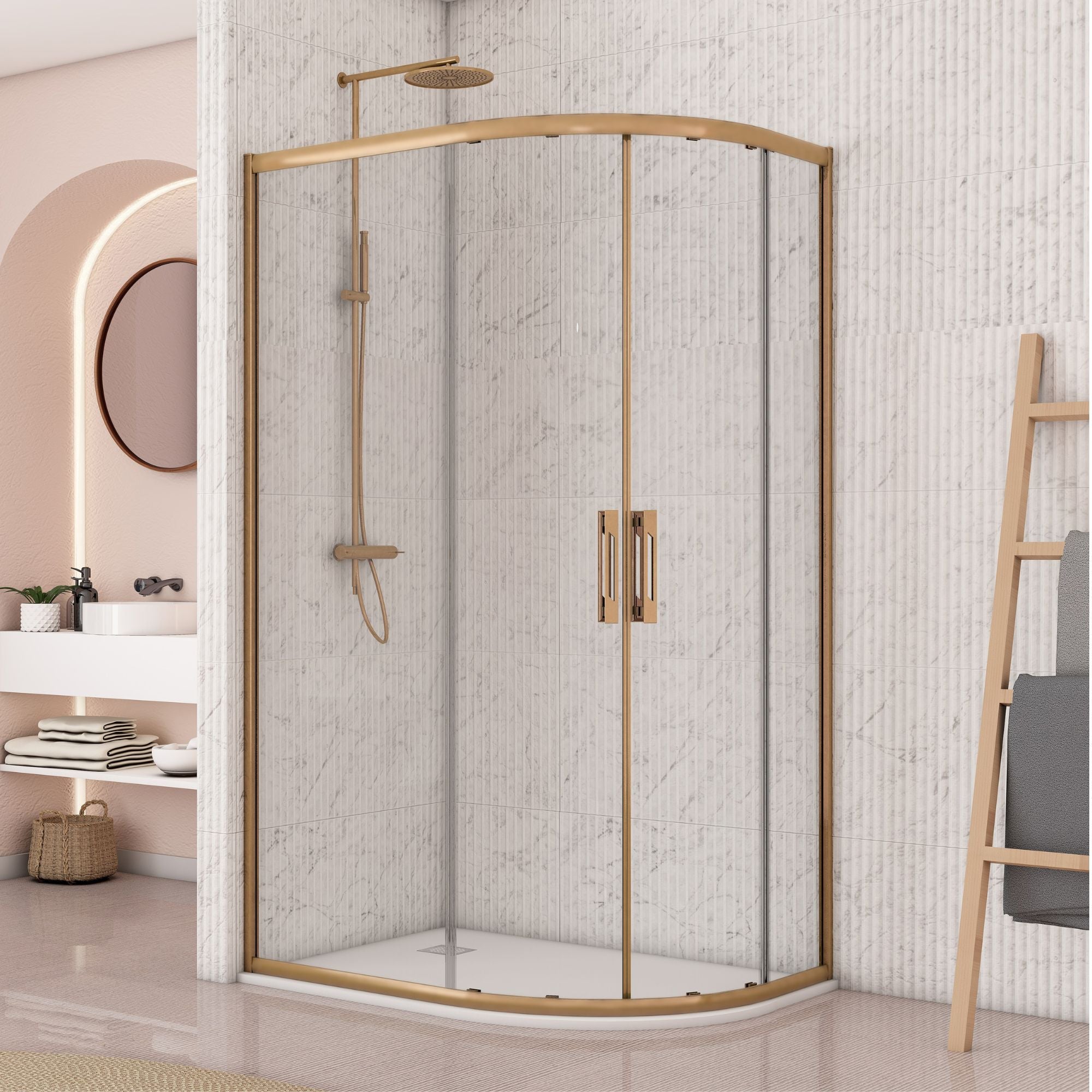 Image i9 Offset Quadrant Double Sliding Shower Door - Brushed Brass