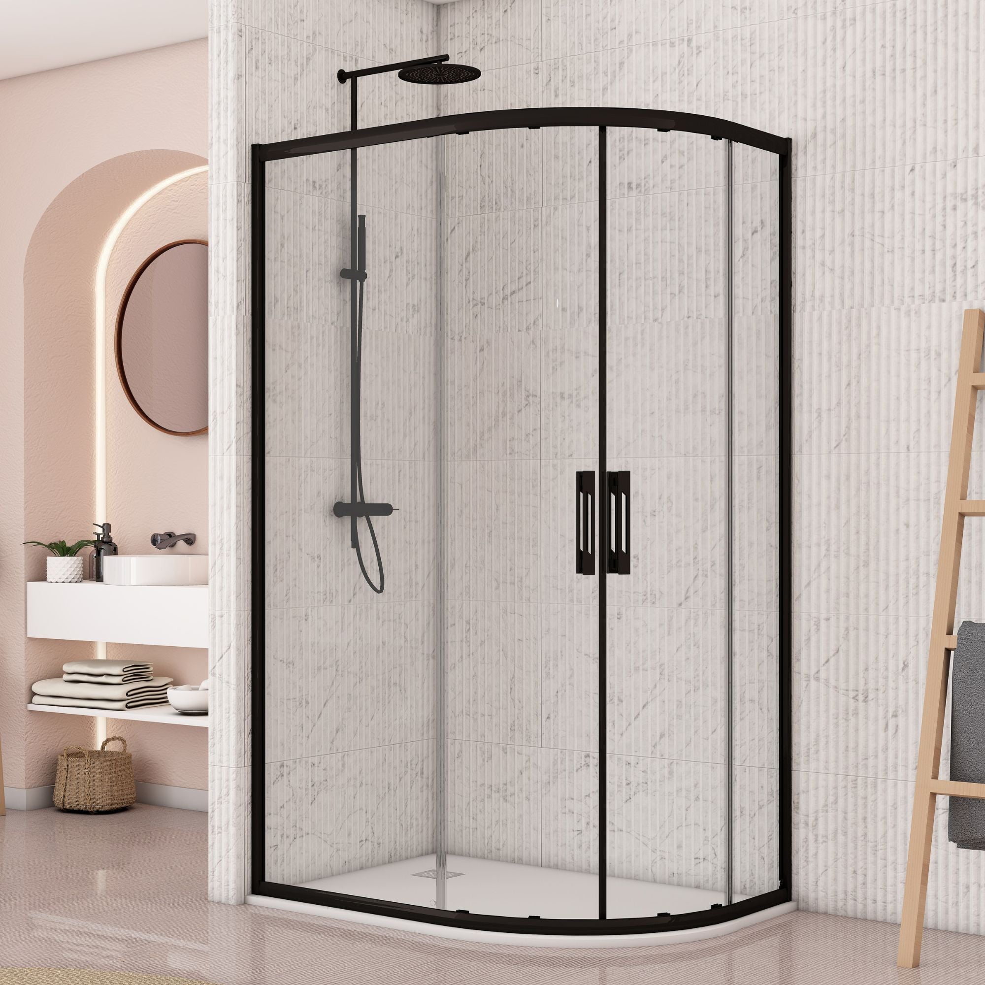 Image i9 Offset Quadrant Double Sliding Shower Door - Matt Black