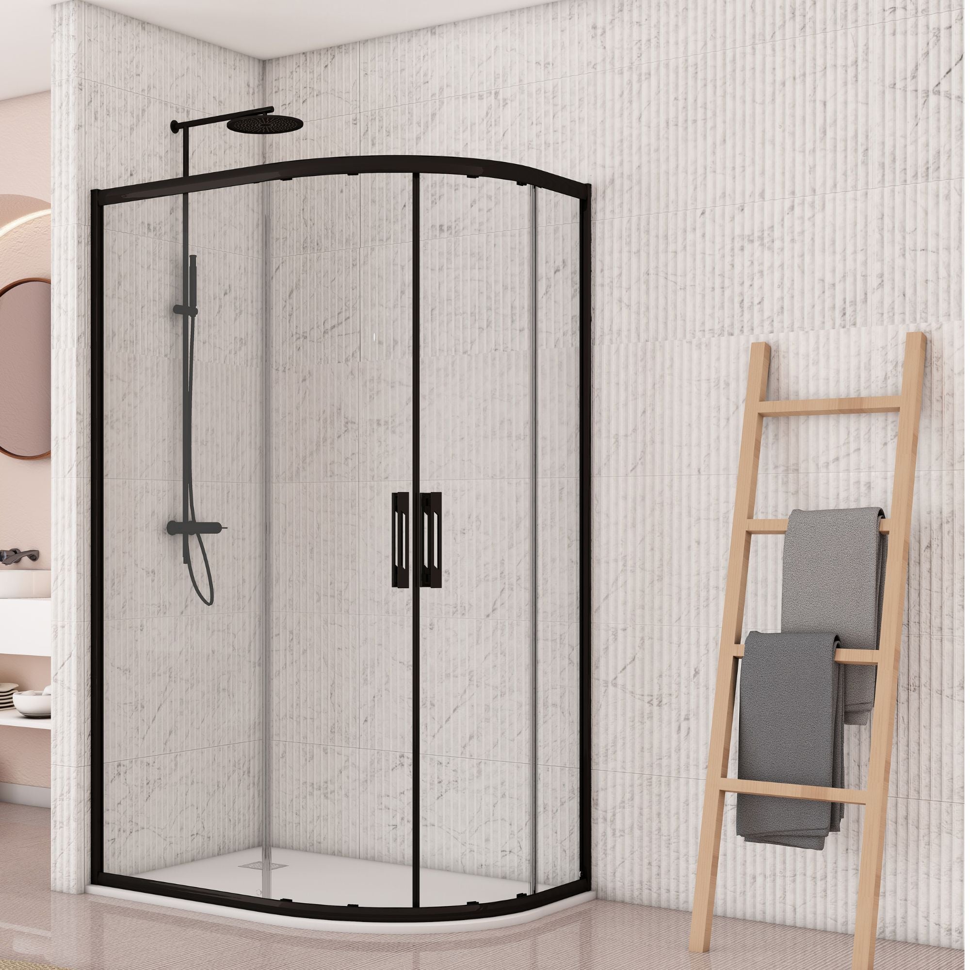 Image i9 Offset Quadrant Double Sliding Shower Door - Matt Black