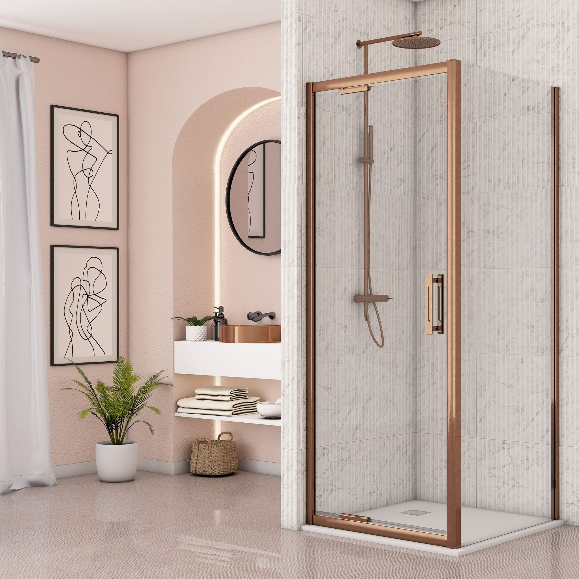 Image i9 Pivot Inswing Shower Door With Optional Side Panel - Brushed Bronze