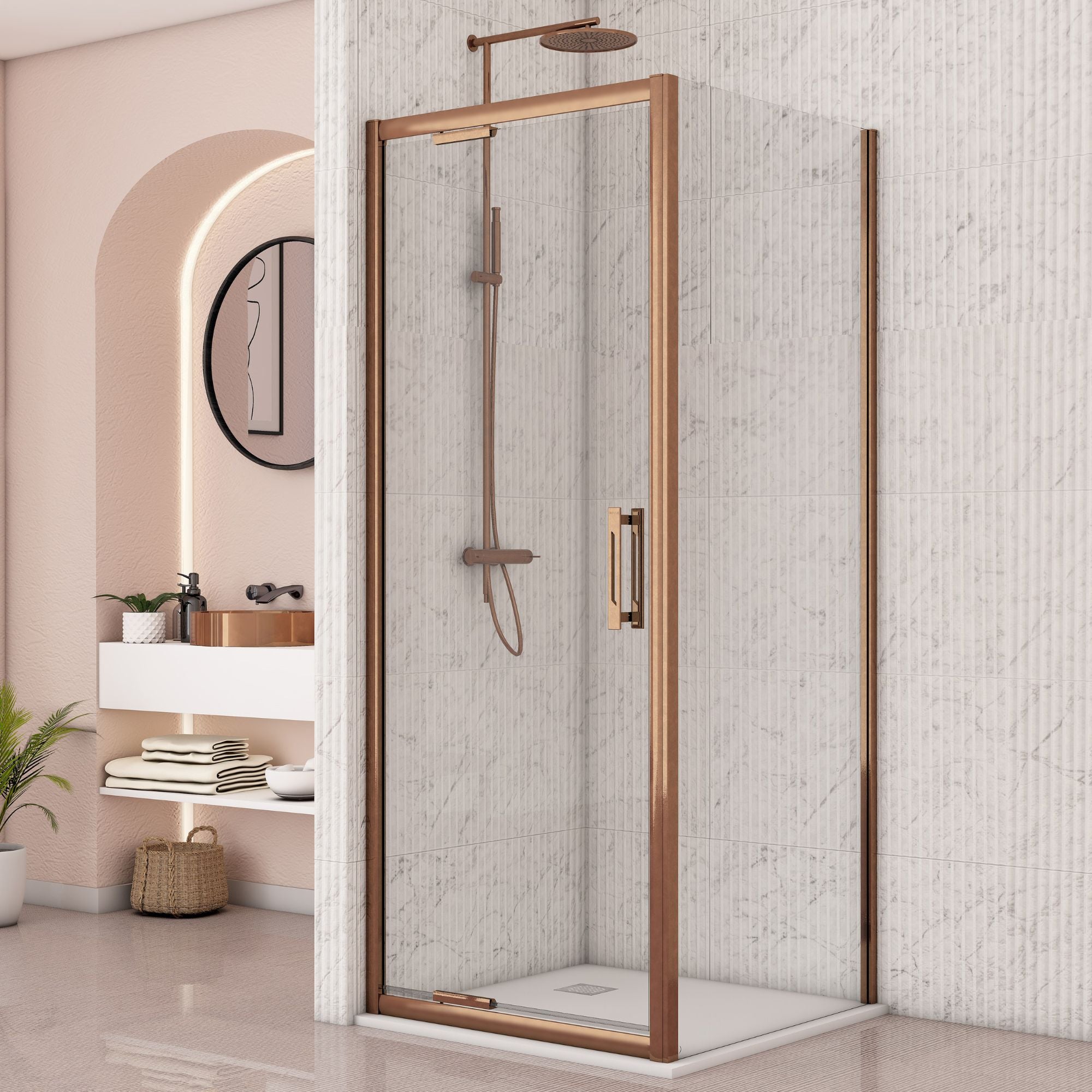 Image i9 Pivot Inswing Shower Door With Side Panel - Brushed Bronze