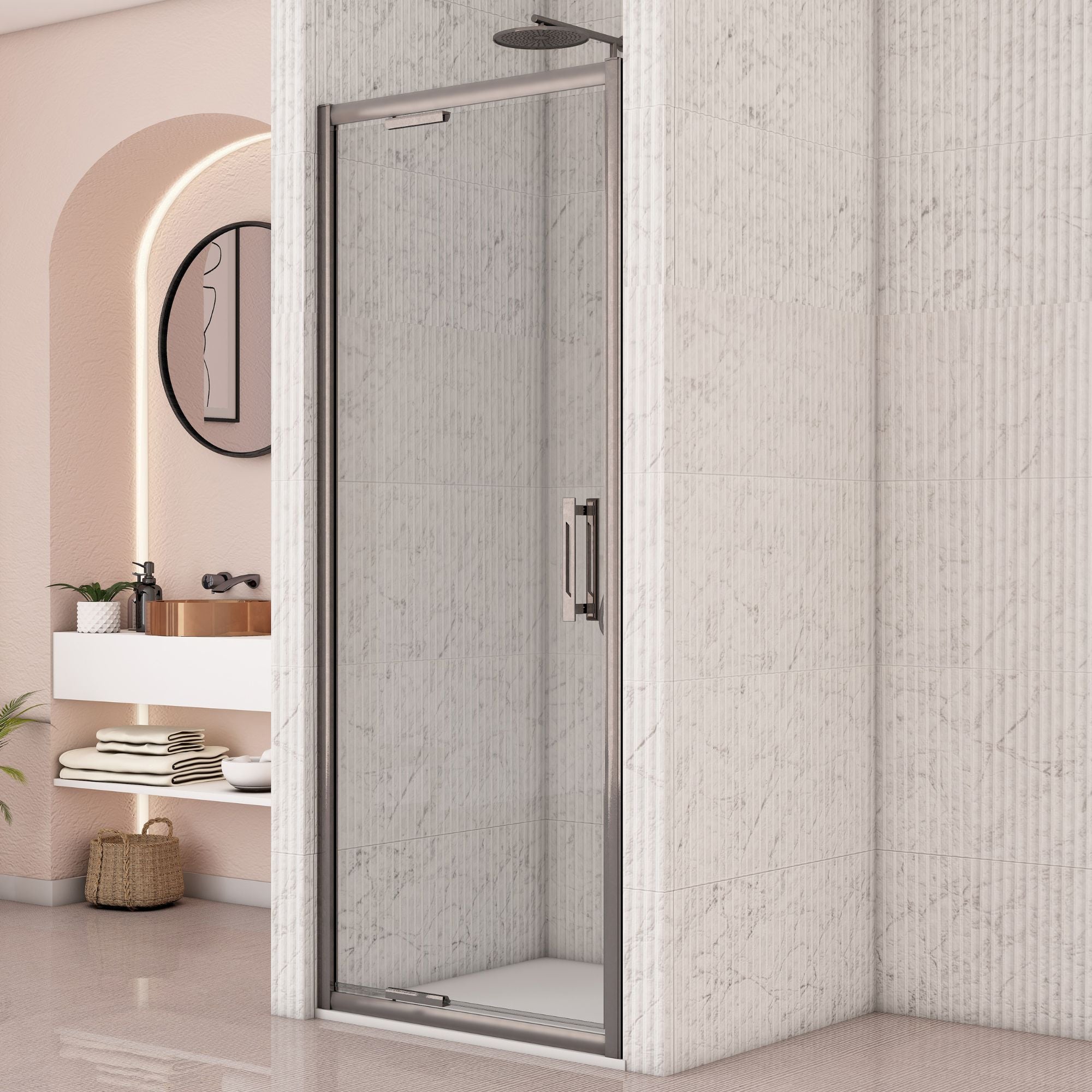 Image i9 Pivot Inswing Shower Door With Side Panel - Brushed Nickel