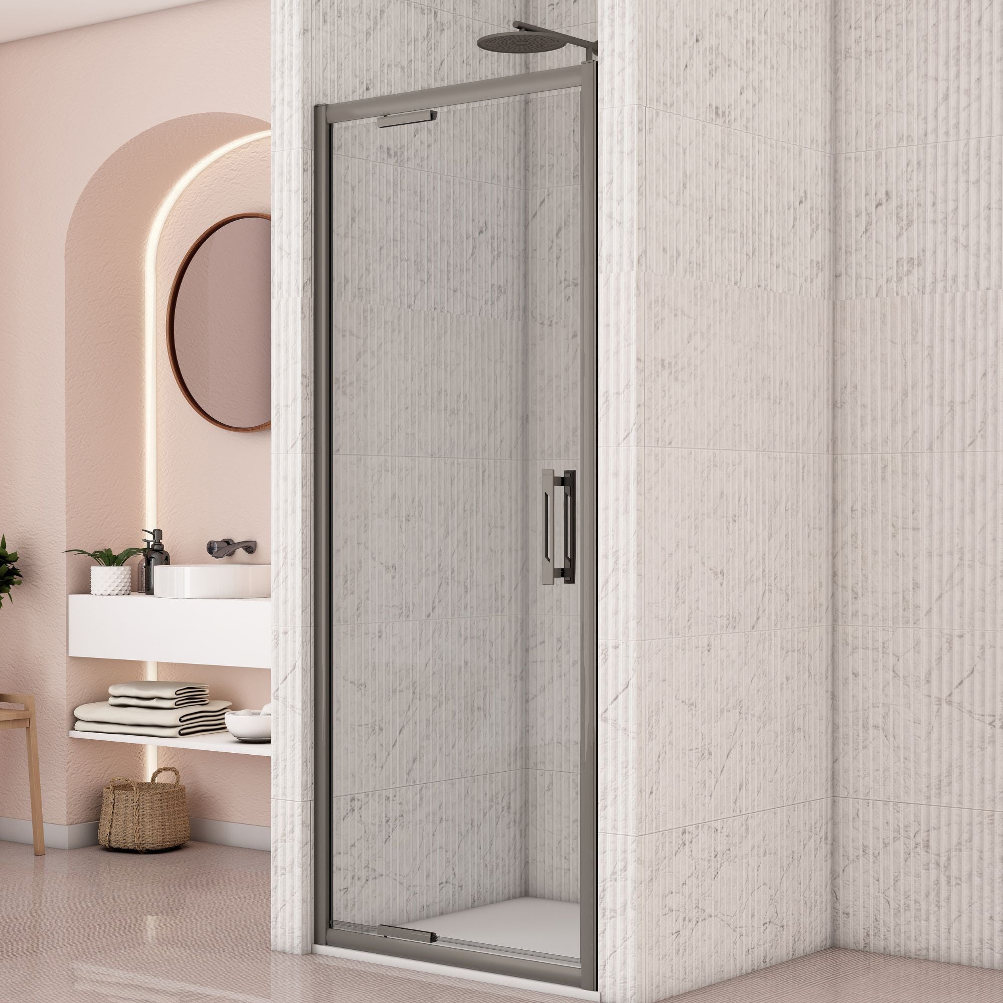 Image i9 Pivot Inswing Shower Door With Optional Side Panel - Gunmetal