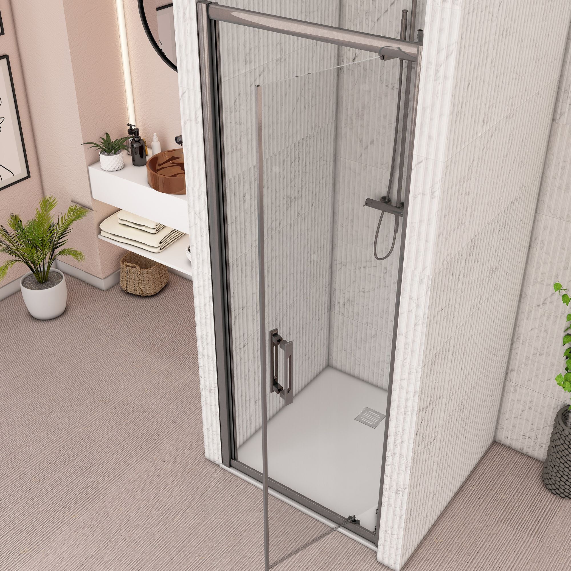 Image i9 Pivot Inswing Shower Door With Optional Side Panel - Gunmetal