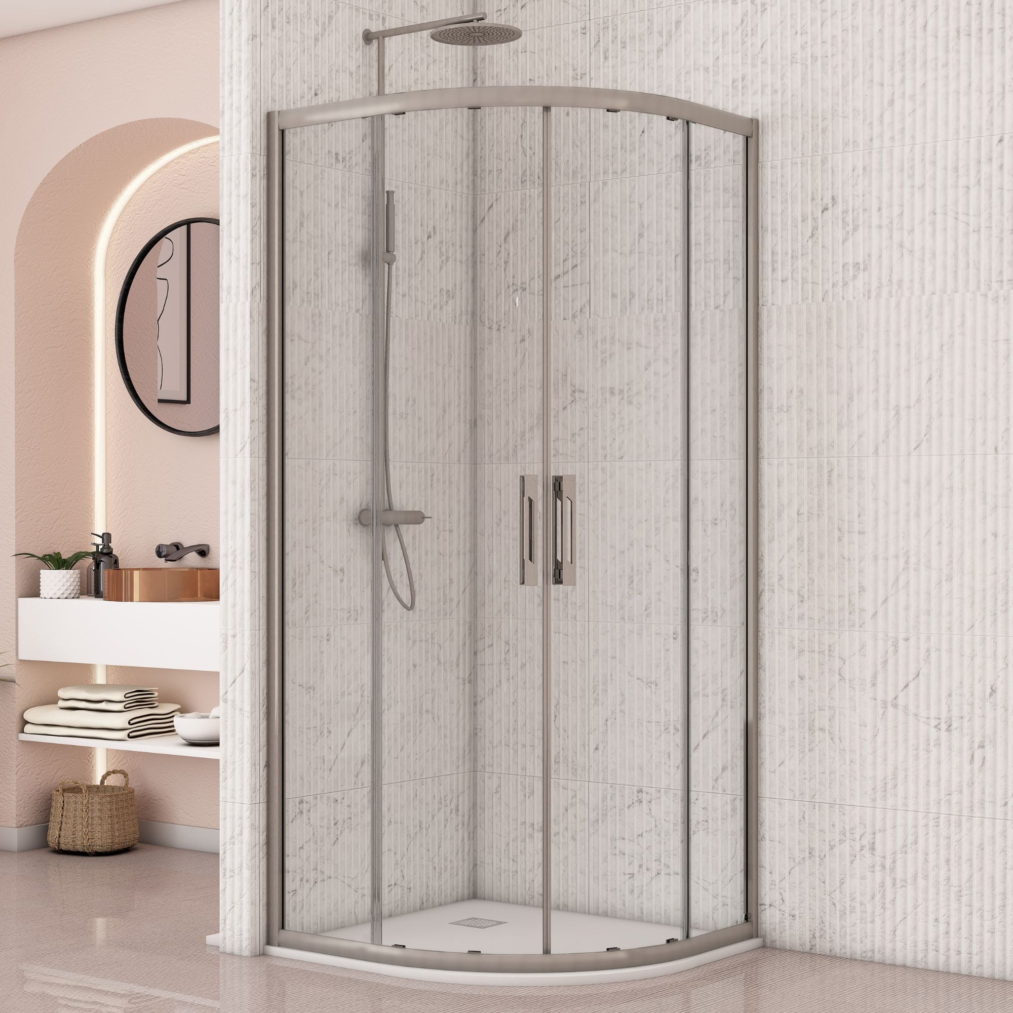 Image i9 Quadrant Double Sliding Shower Door - Brushed Nickel