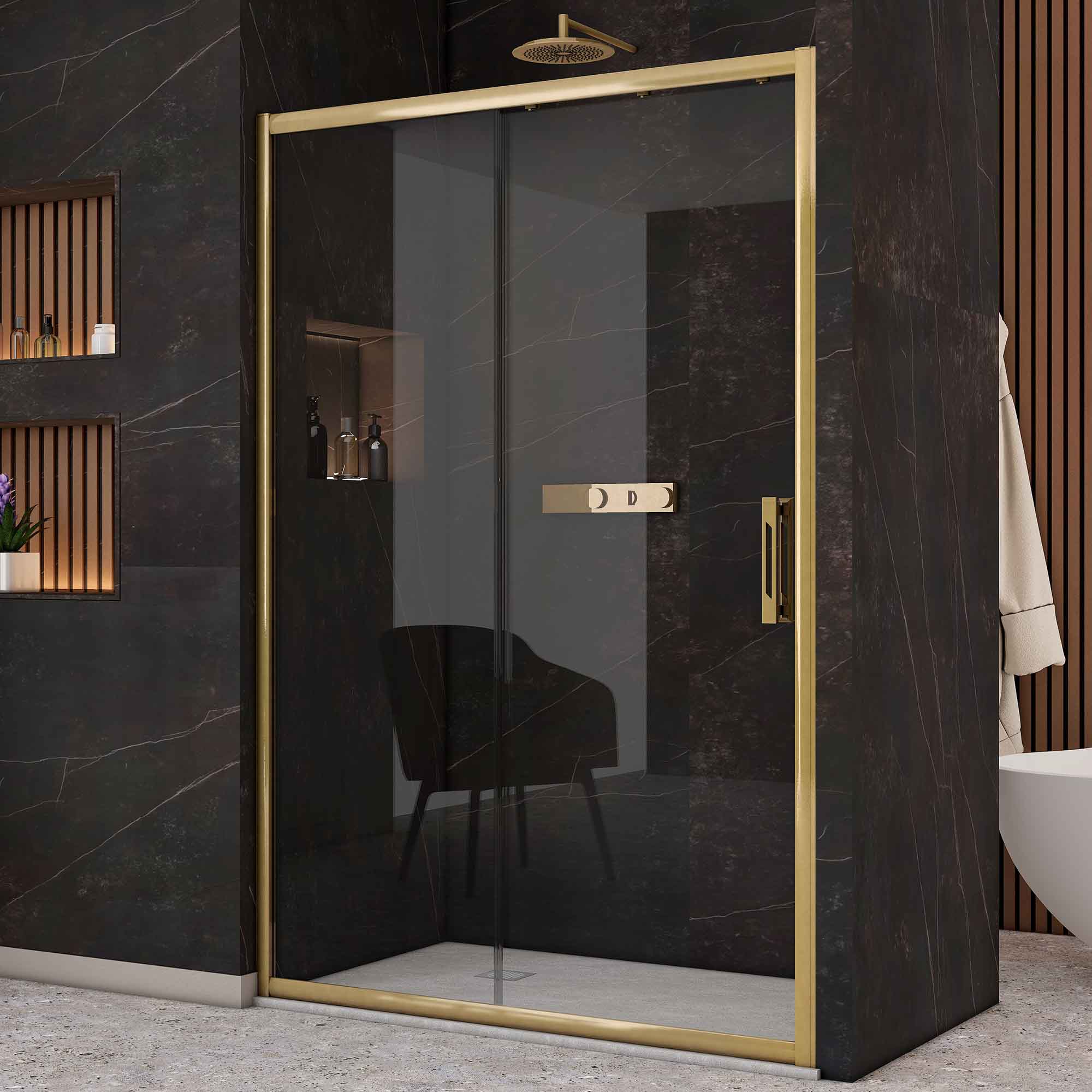 Image i9 Sliding Shower Door With Side Panel - Brushed Brass