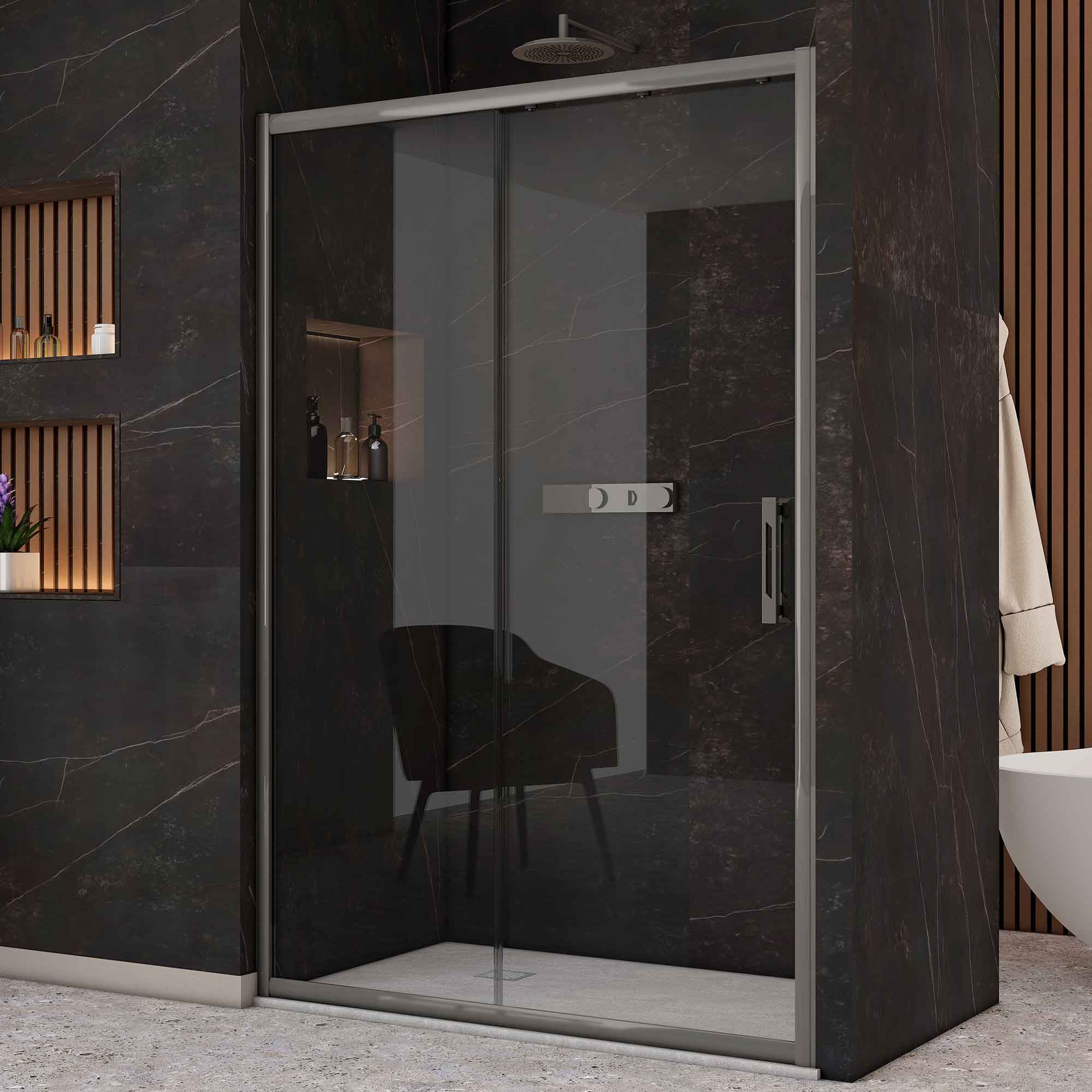 Image i9 Sliding Shower Door With Side Panel - Gunmetal