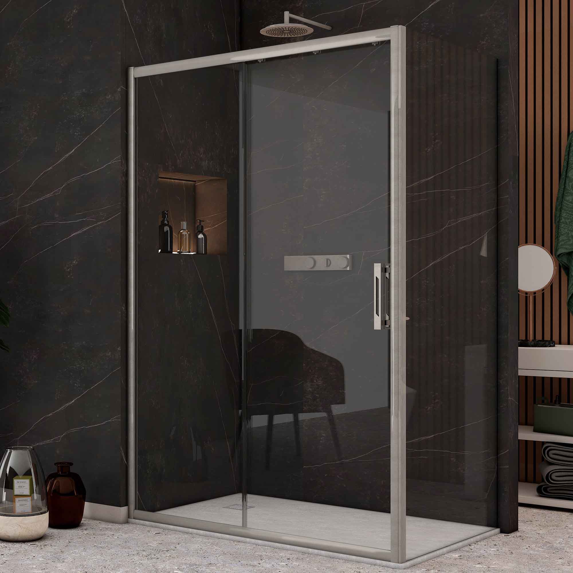 Image i9 Sliding Shower Door With Side Panel - Brushed Nickel