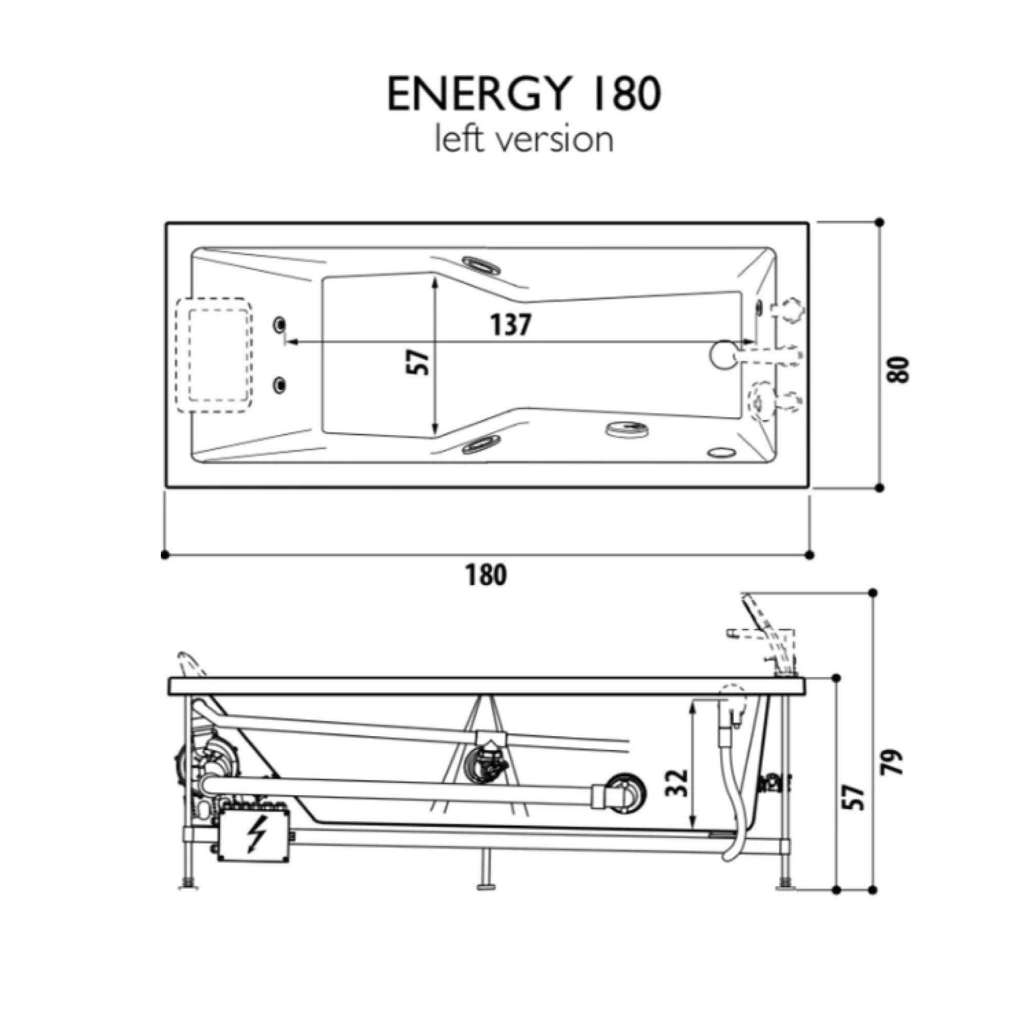 Jacuzzi® Energy Whirlpool Bath with Front Panel, Hydromassage & Underwater Light