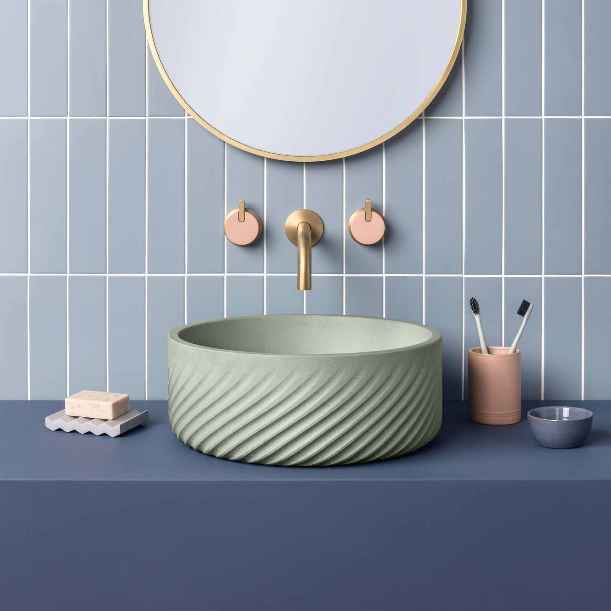 kast mila round concrete countertop basin sage patterned