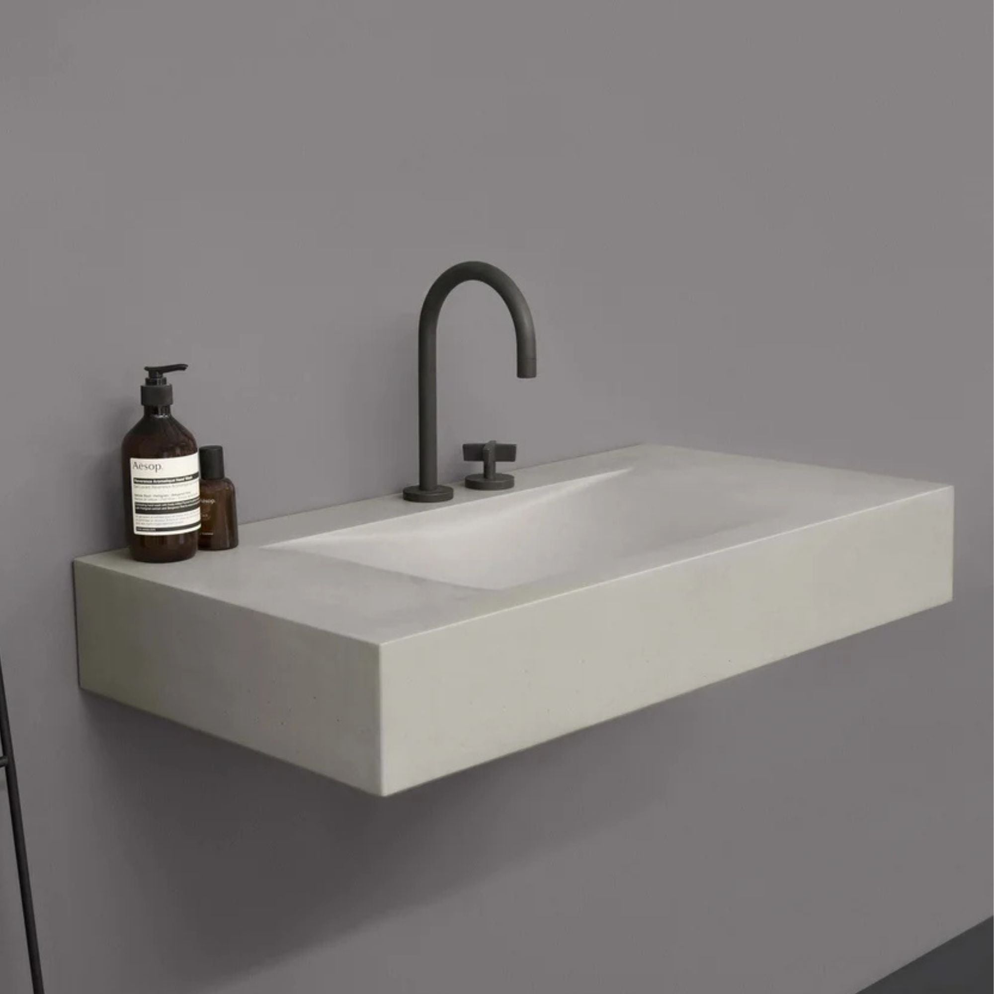 Kast Sono Rectangle Wall-Hung Concrete Basin With Shelf Surface