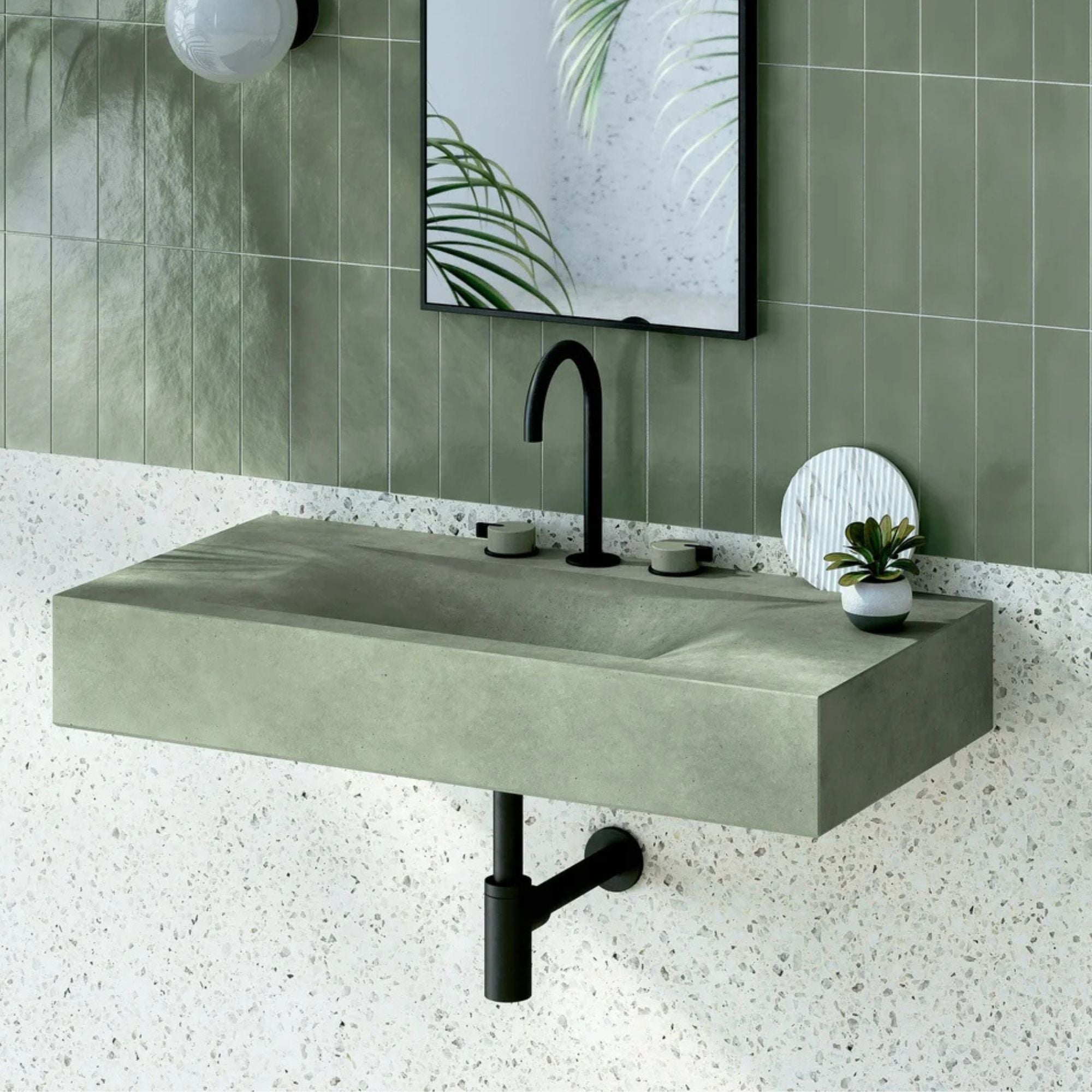 Kast Sono Rectangle Wall-Hung Concrete Basin With Shelf Surface