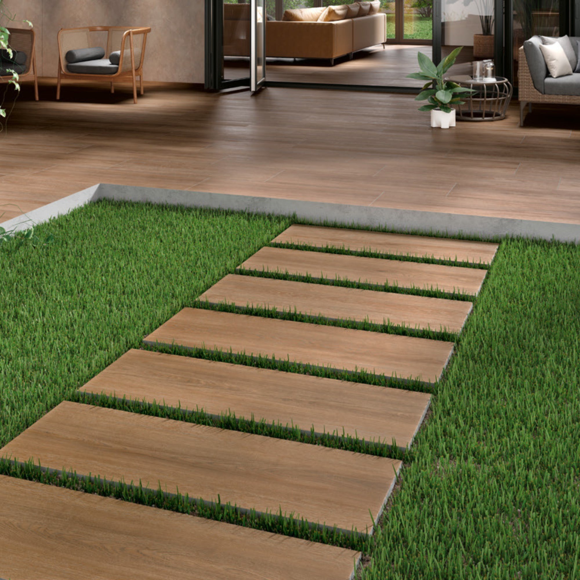 Nordby Brown Wood Effect Porcelain Tile 15x90cm Matt