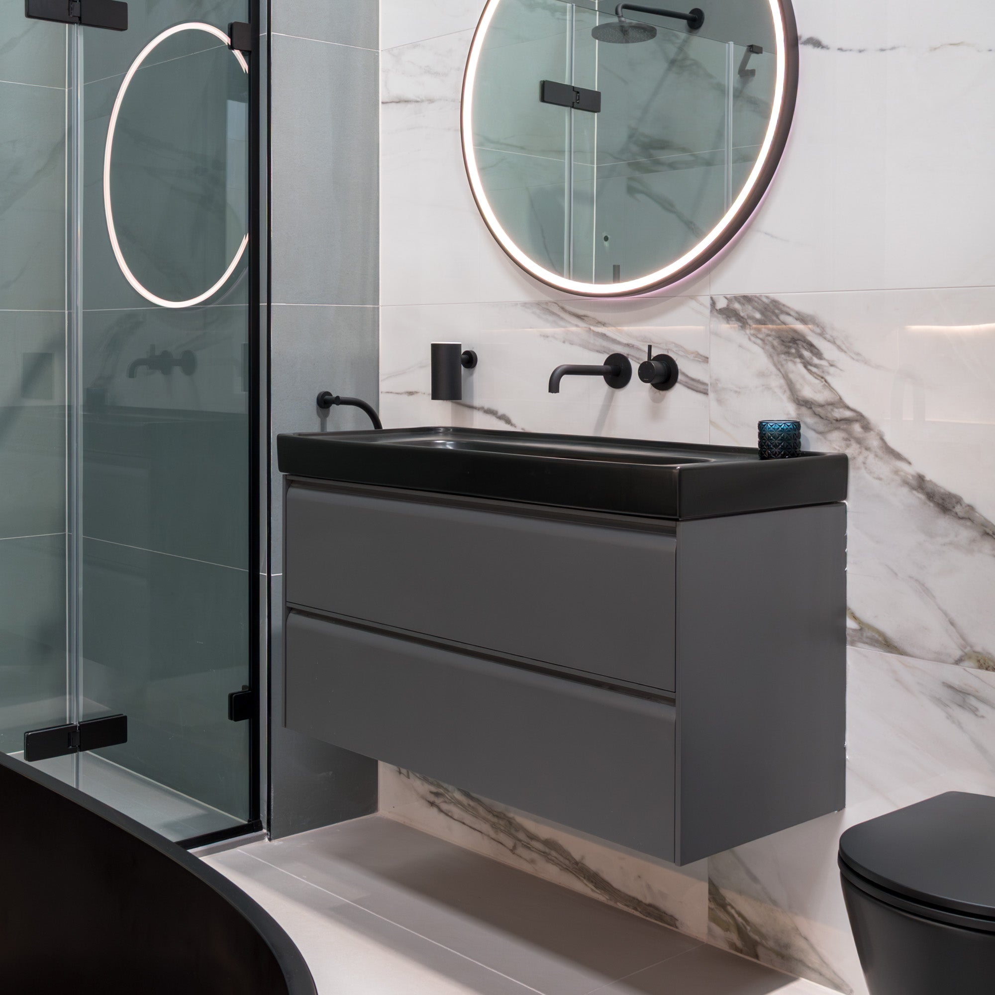 Laufen Meda Wall Mounted Vanity Unit With Matt Black Washbasin