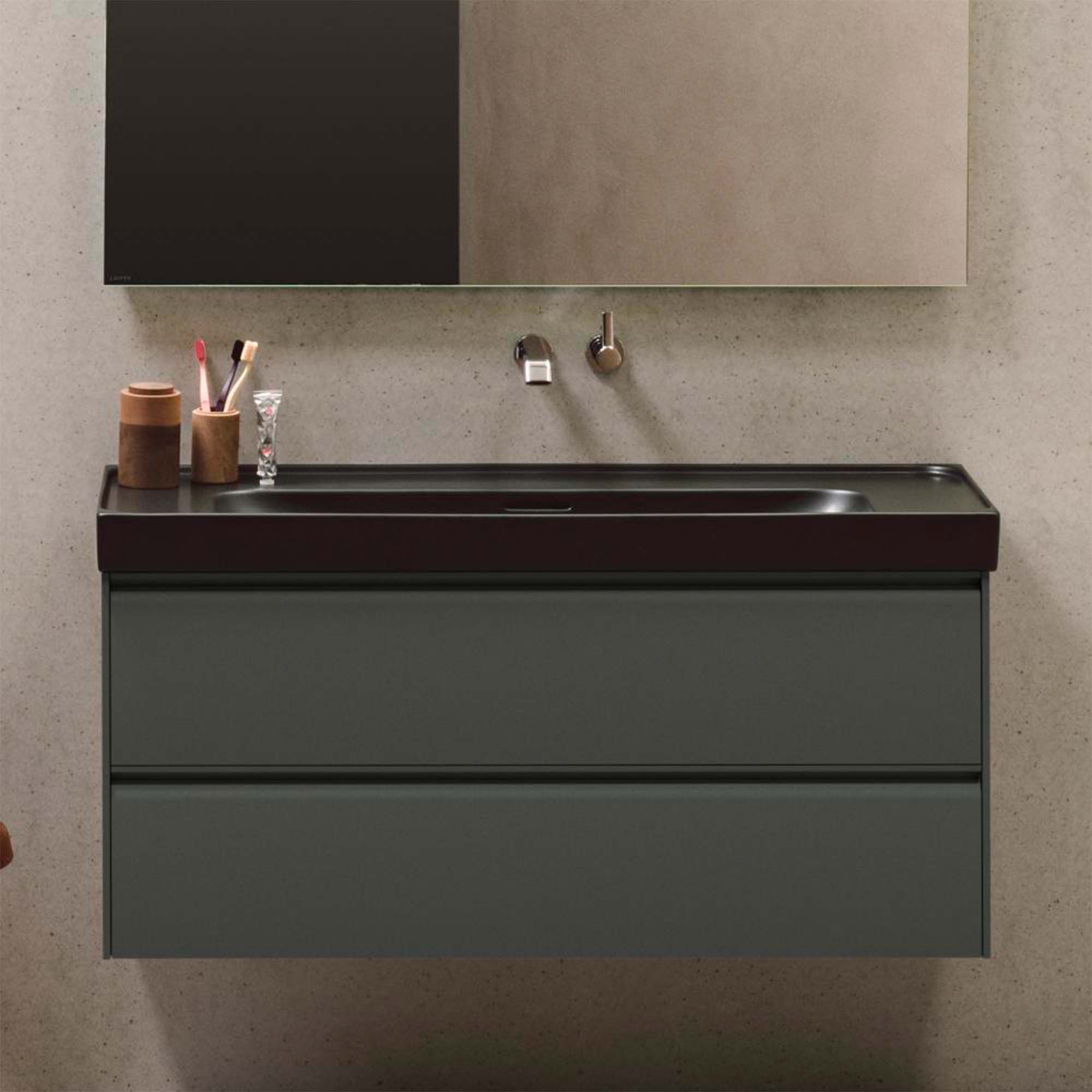 laufen meda 1200 wall mounted vanity unit with matt black basin traffic grey