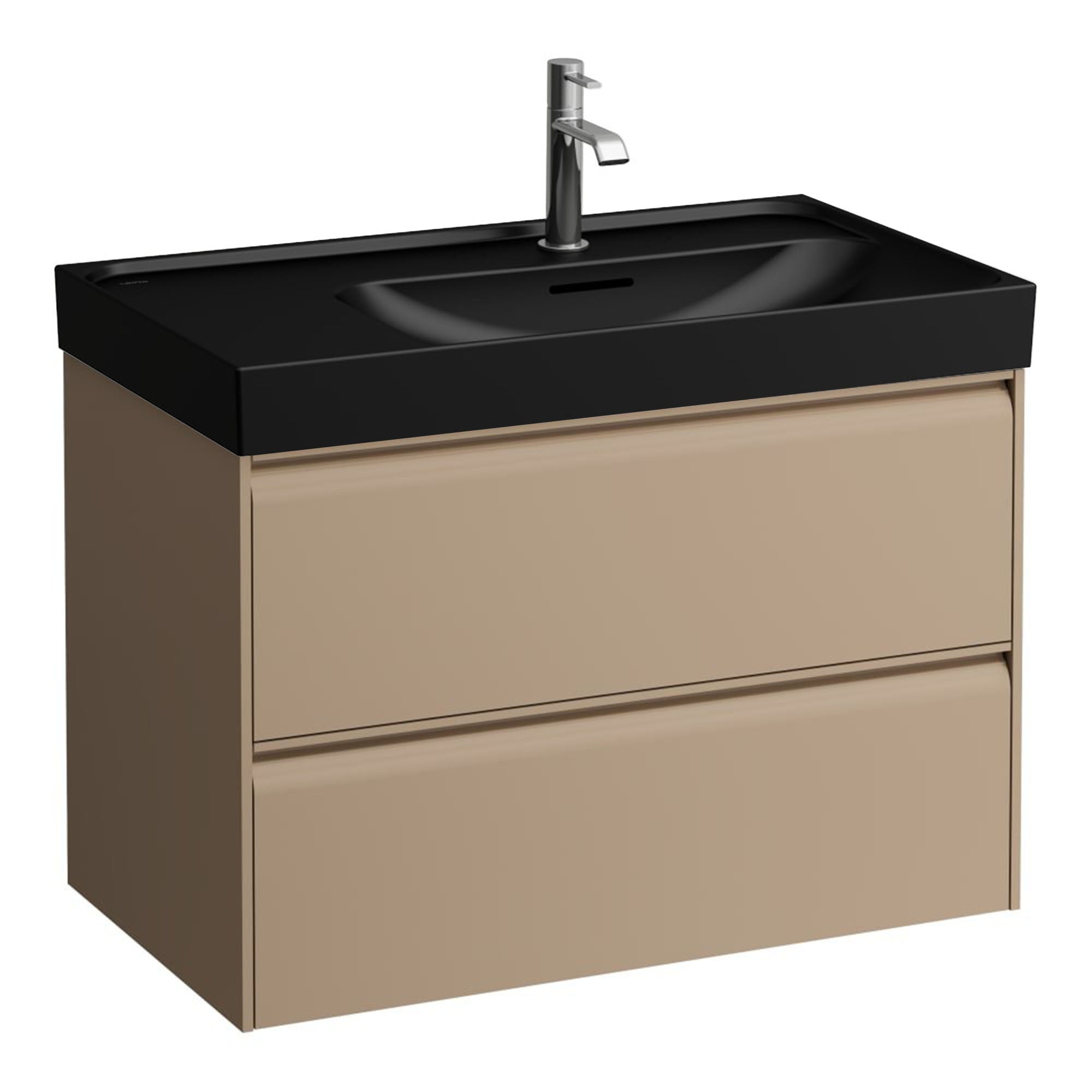 laufen meda 800 wall mounted vanity unit with matt black basin shelf left cappuccino