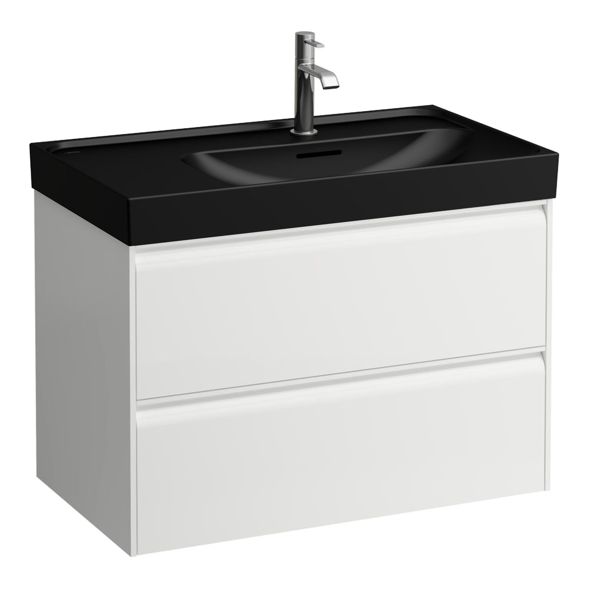 laufen meda 800 wall mounted vanity unit with matt black basin shelf left matt white