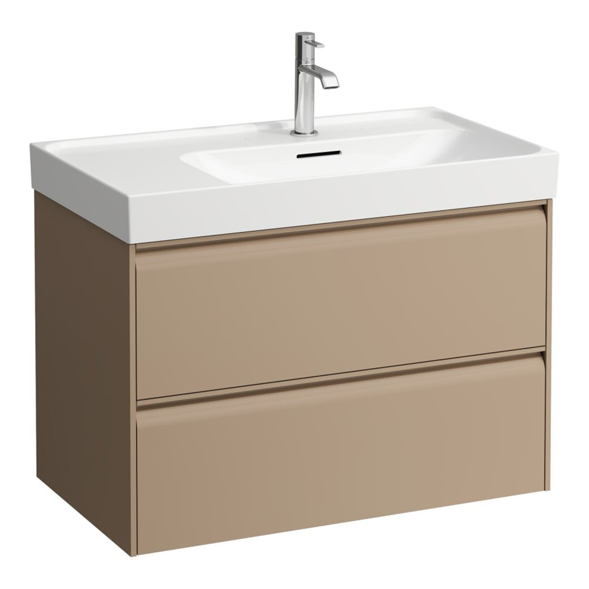 laufen meda 800 wall mounted vanity unit with white basin shelf left cappuccino