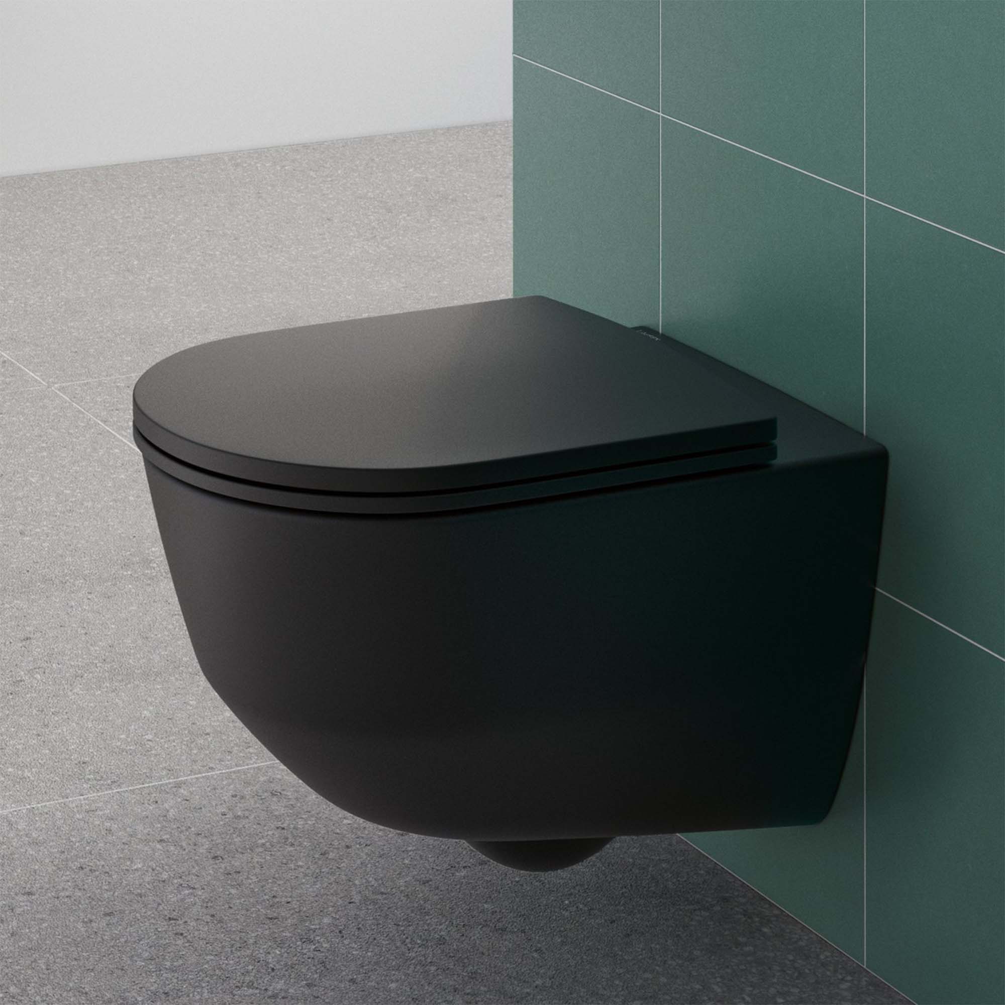 laufen pro rimless wall hung wc pan with slim soft close toilet seat matt black