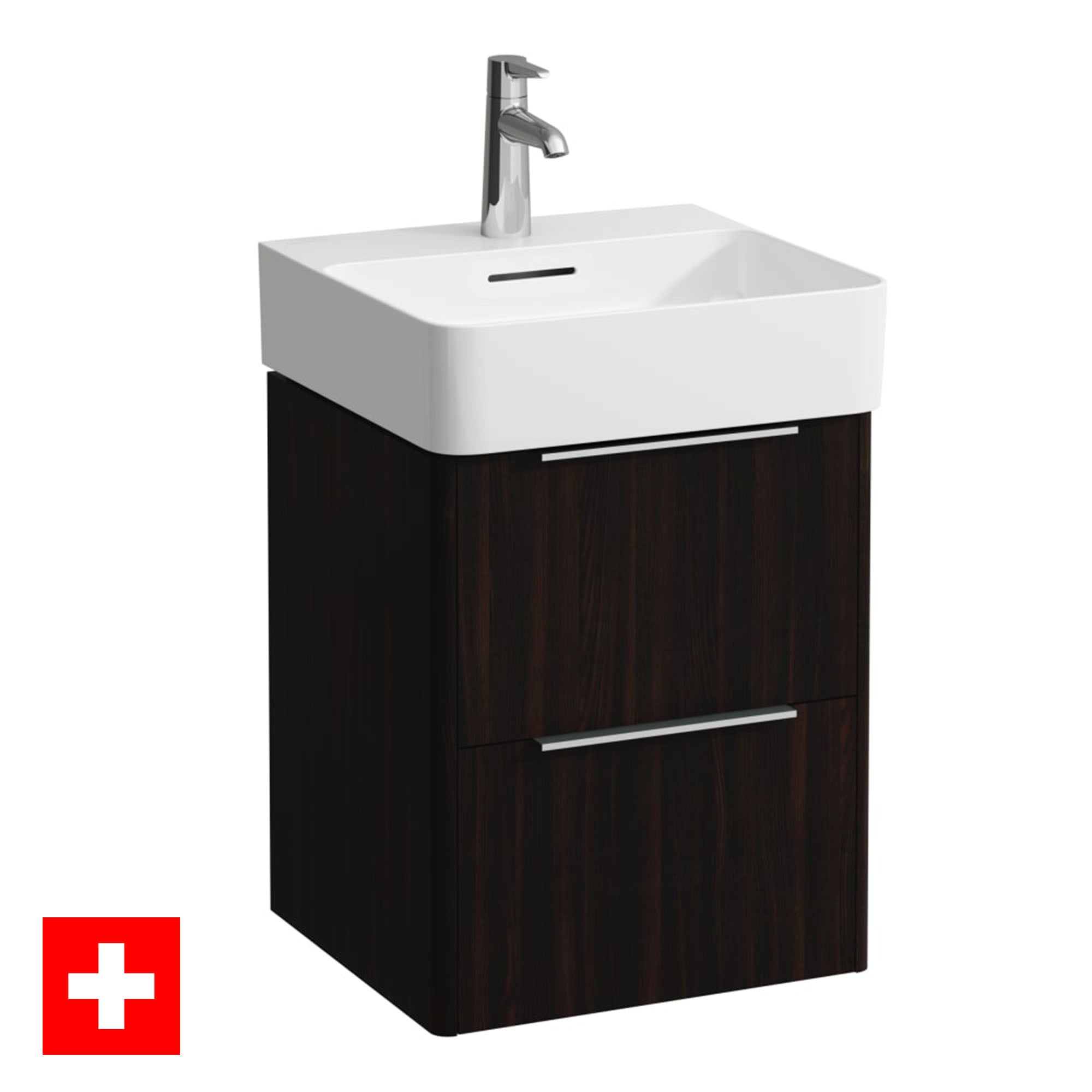 laufen val 450 2 drawer wall hung vanity ceramic washbasin dark elm