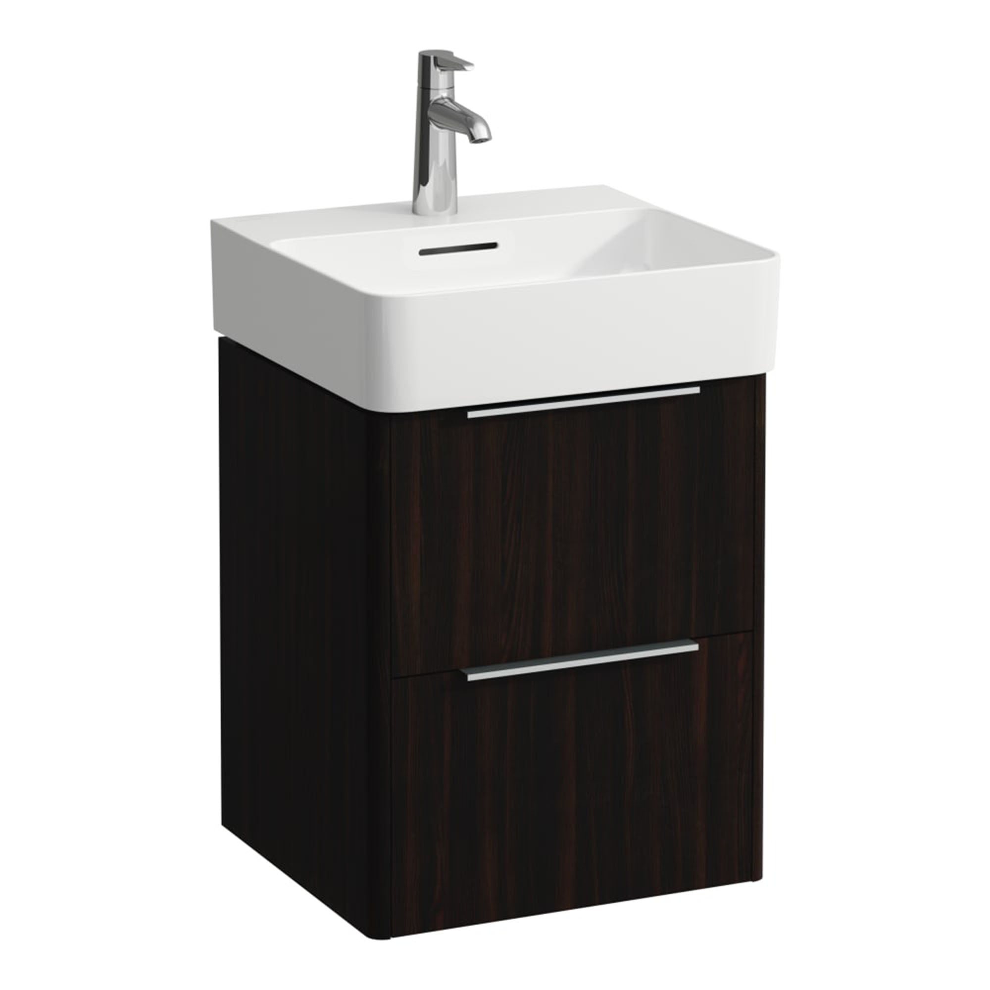 laufen val 450 2 drawer wall hung vanity ceramic washbasin dark elm