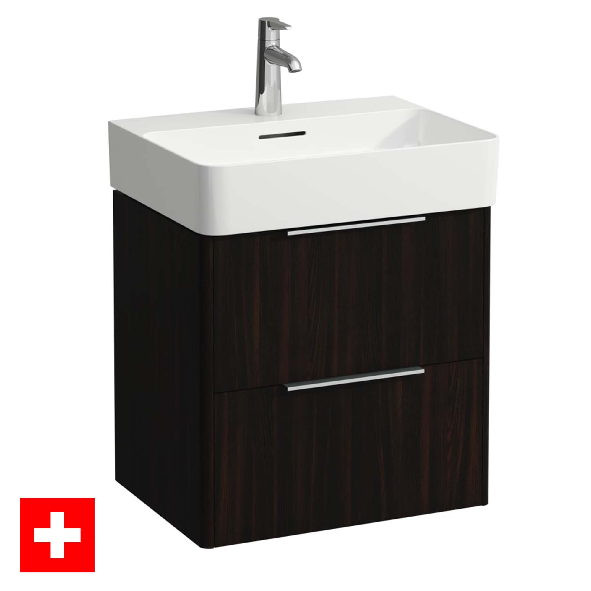 laufen val 550 2 drawer wall hung vanity ceramic washbasin dark elm