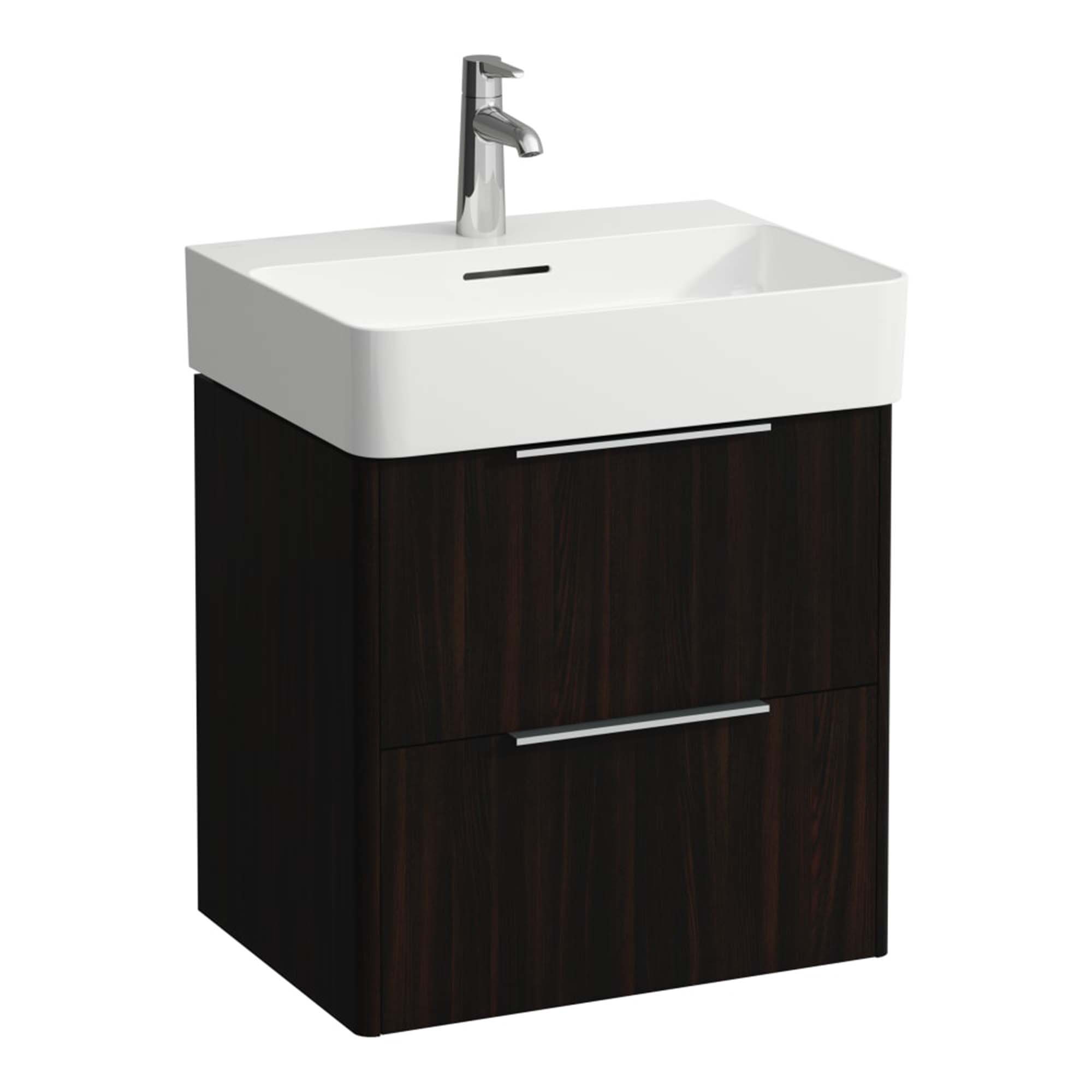 laufen val 550 2 drawer wall hung vanity ceramic washbasin dark elm