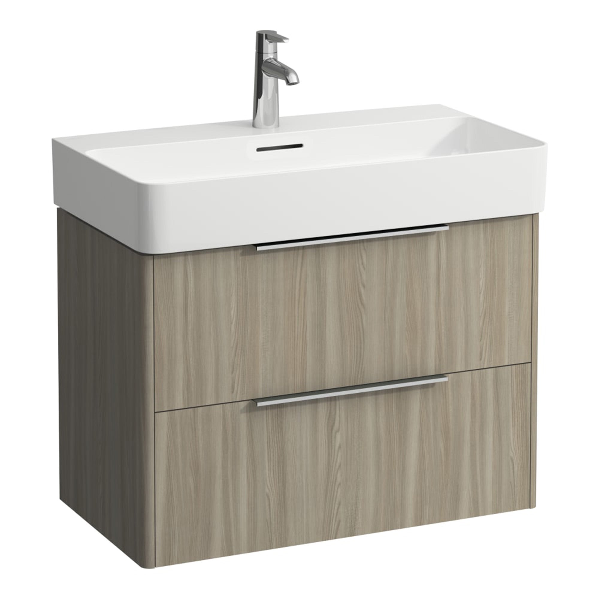 laufen val 750 2 drawer wall hung vanity ceramic washbasin light elm