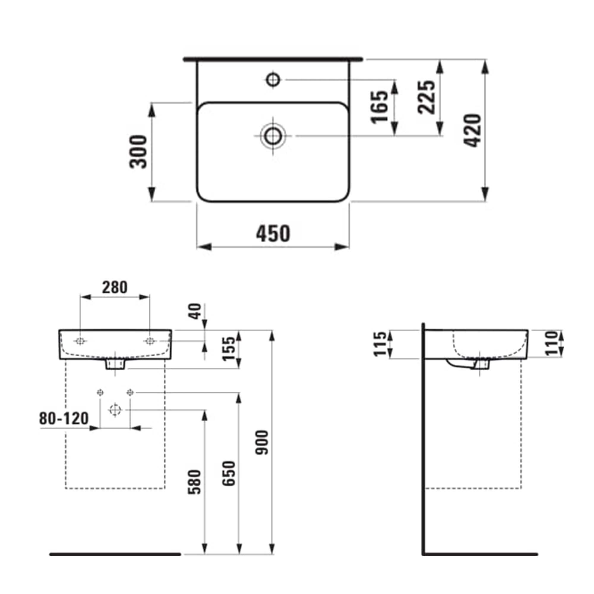 laufen val ceramic washbasin 450mm
