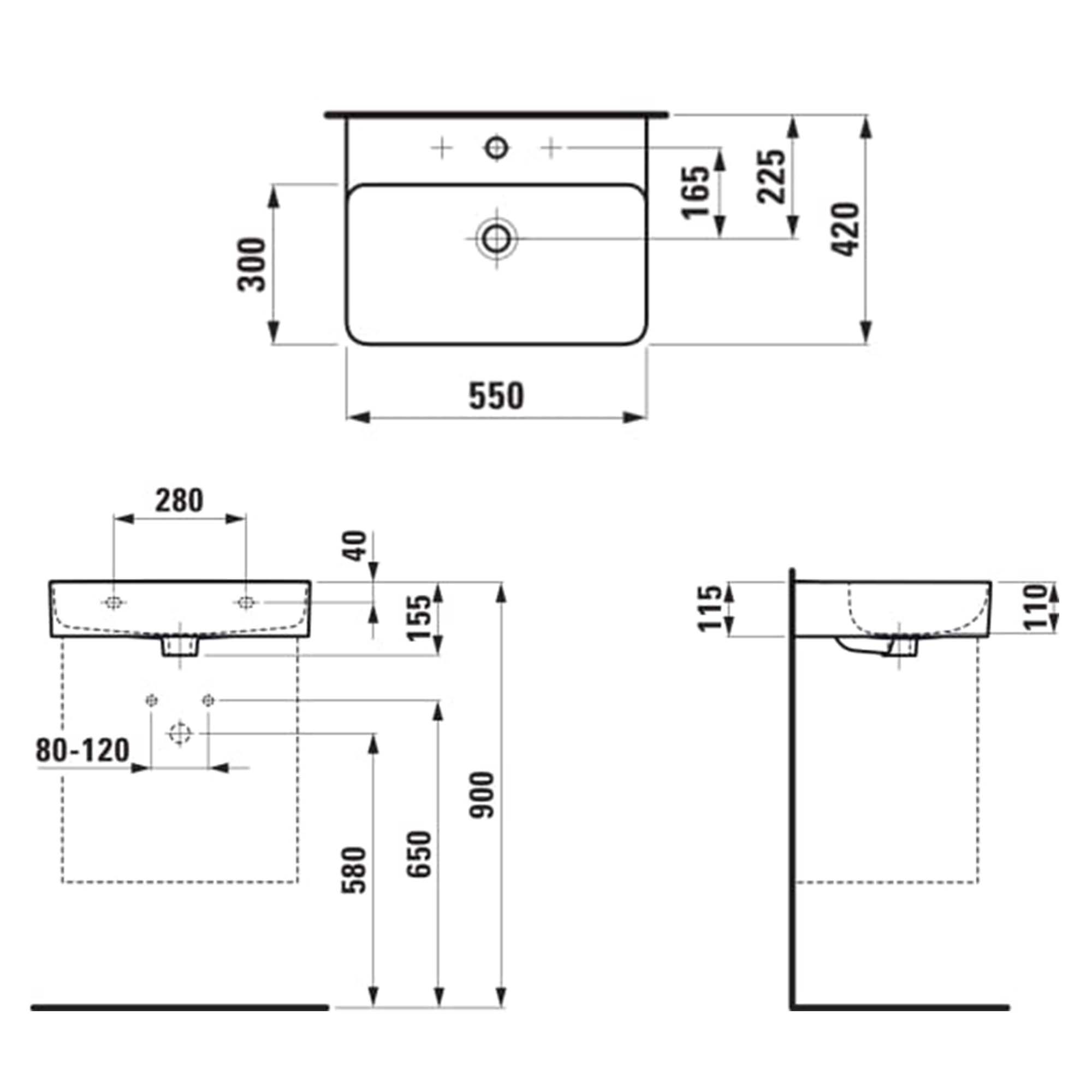 laufen val ceramic washbasin 550mm dimensions