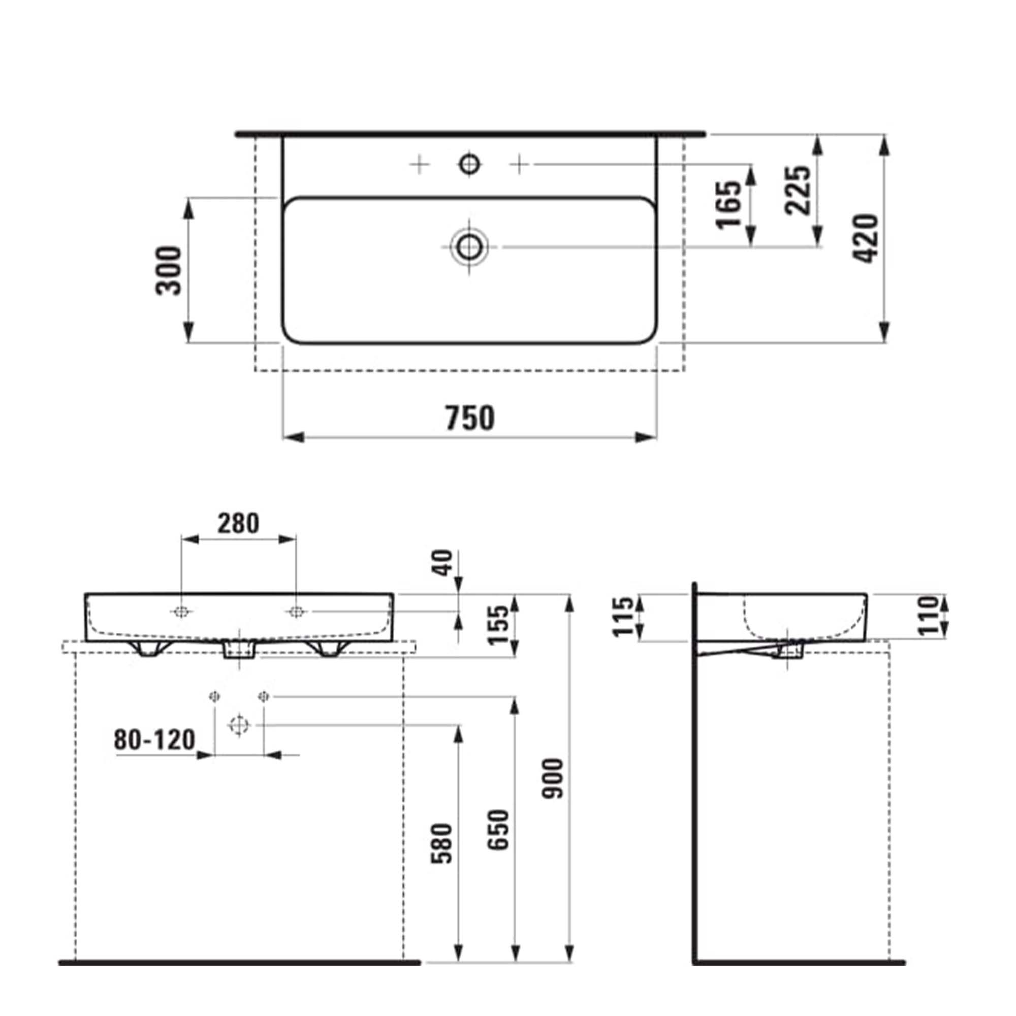 laufen val ceramic washbasin 750mm dimensions