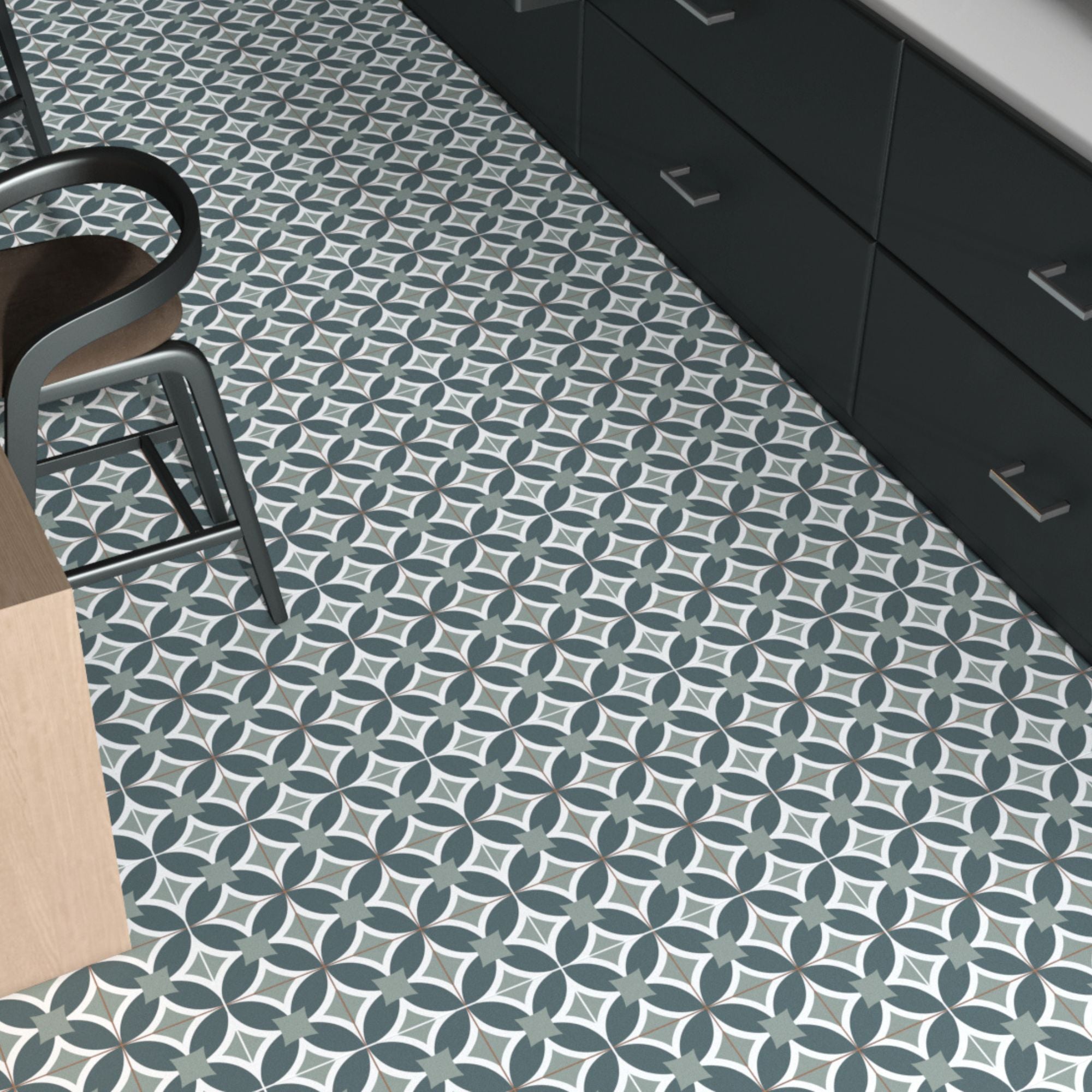 Lisbon Green Pattern Porcelain Tile 45x45cm Matt