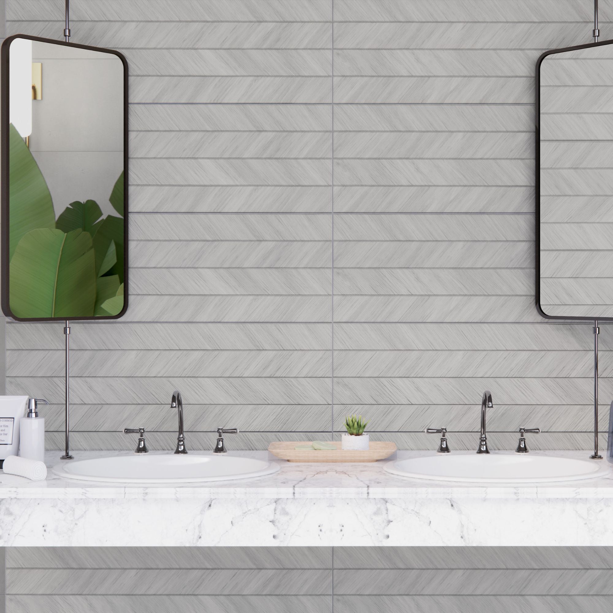 Lucca Bianco Chevron Wall Tile 30x90cm Matt