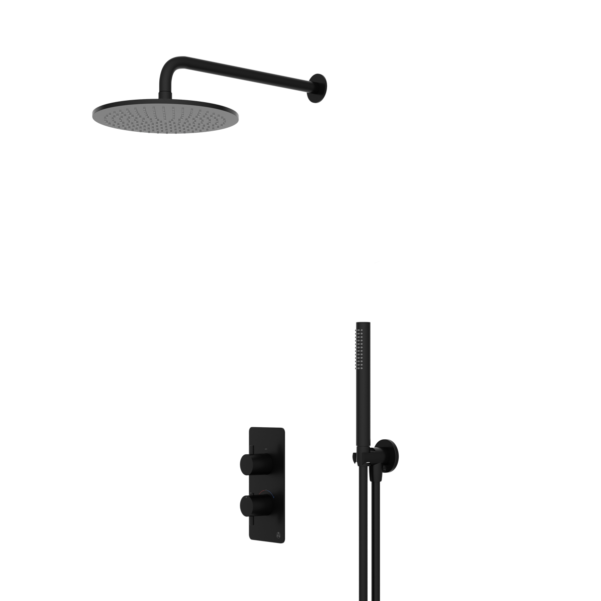 lucca minimal 2 outlet thermostatic shower valve with pencil handset and fixed overhead matt black