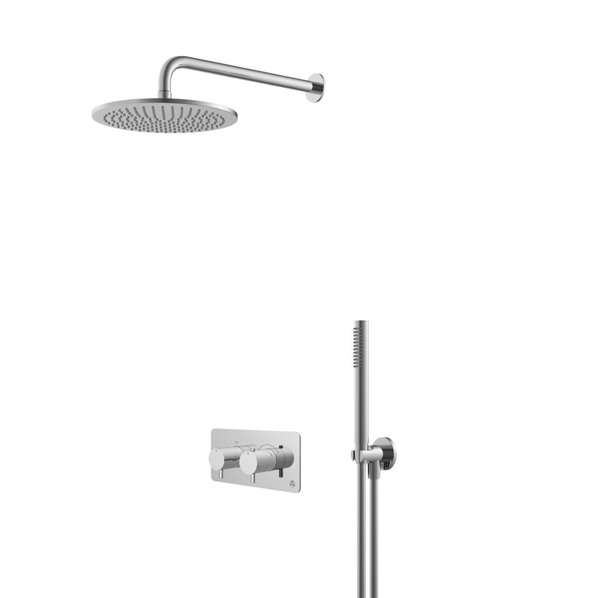 lucca minimal 2 outlet thermostatic shower valve with pencil handset and fixed overhead chrome