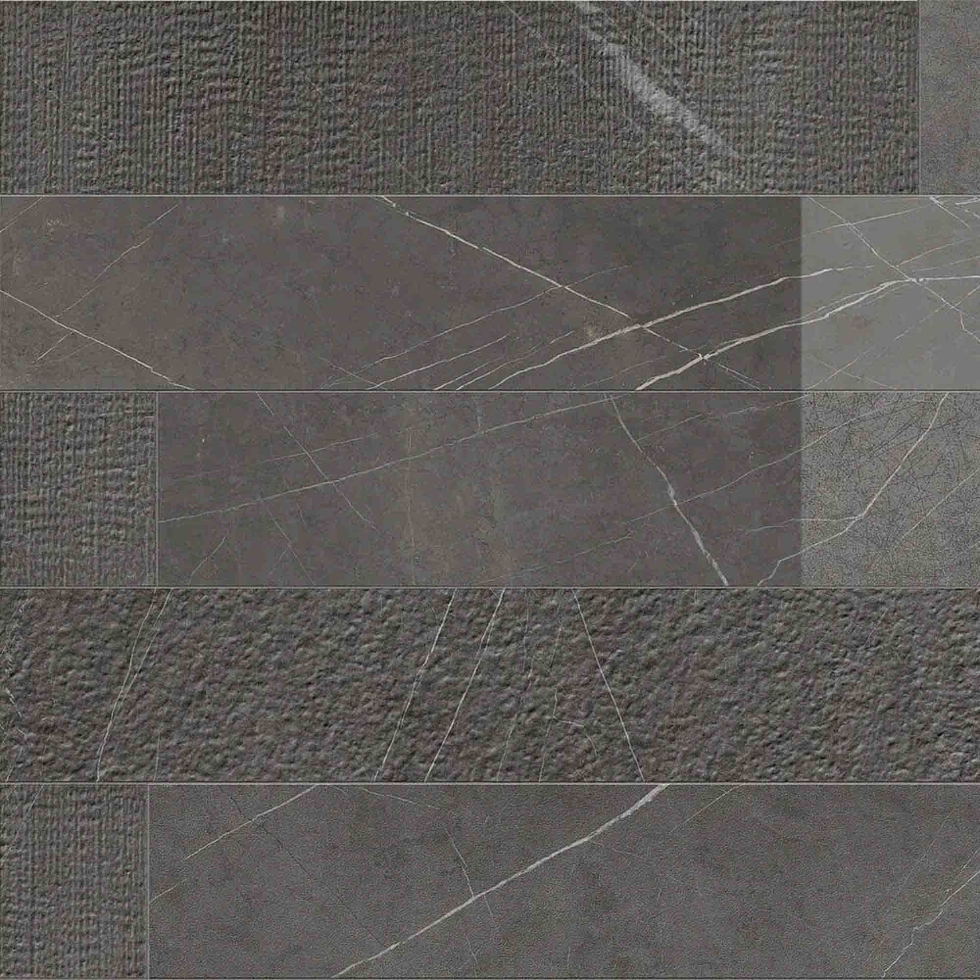 lux experience pietra grey marble effect listello mix porcelain tile 20x120cm