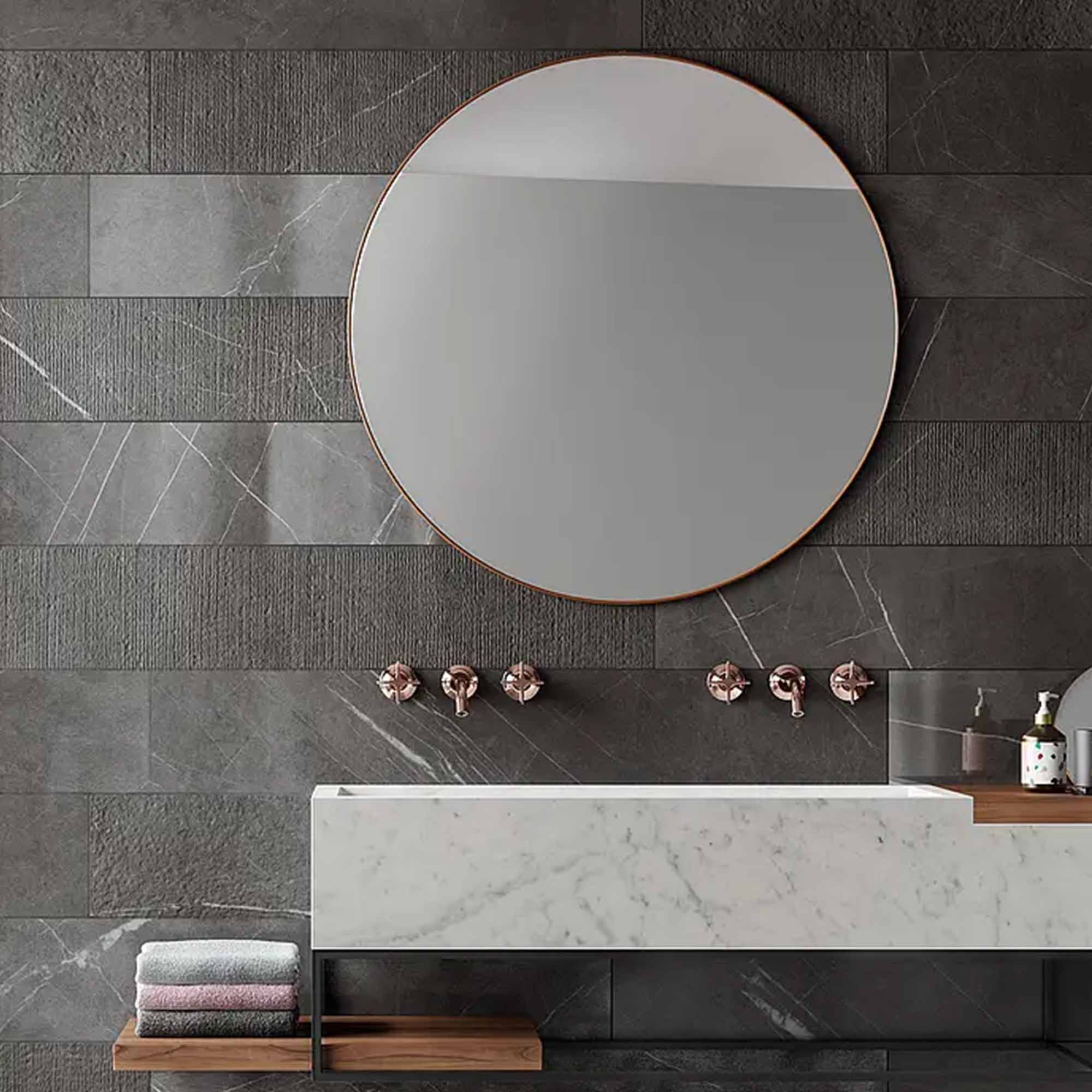 lux experience pietra grey marble effect listello mix porcelain tile 20x120cm