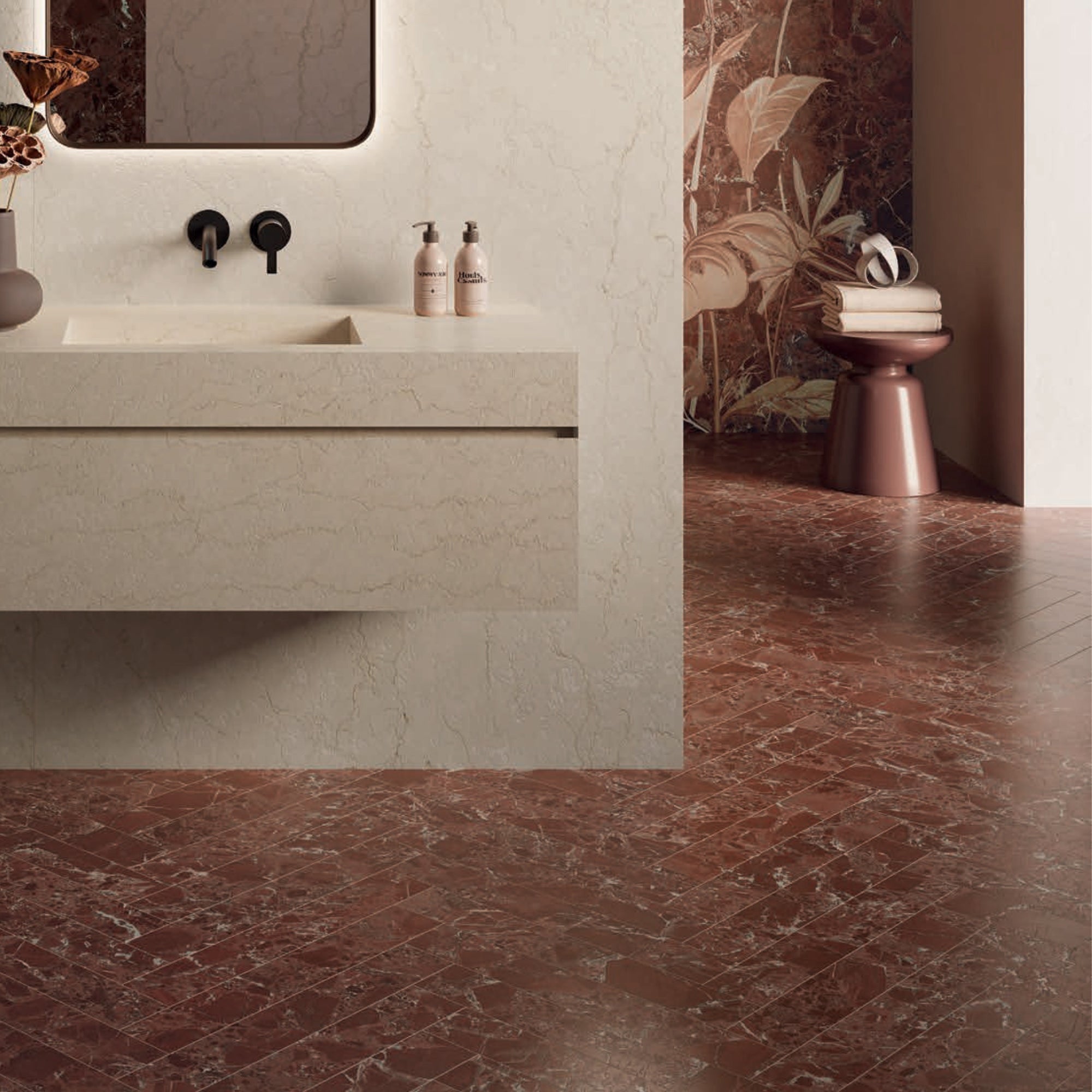 Majestic Rosso Marble Effect Porcelain Tile 10x60cm Satin Matt