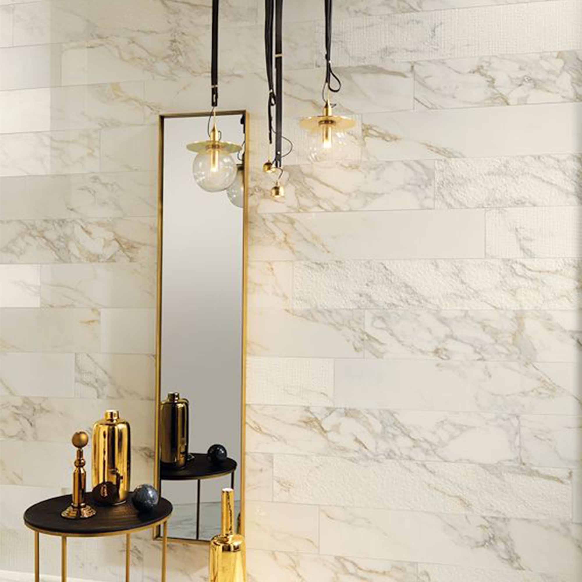marble experience calacatta gold marble effect porcelain tile 20x120cm listello mix