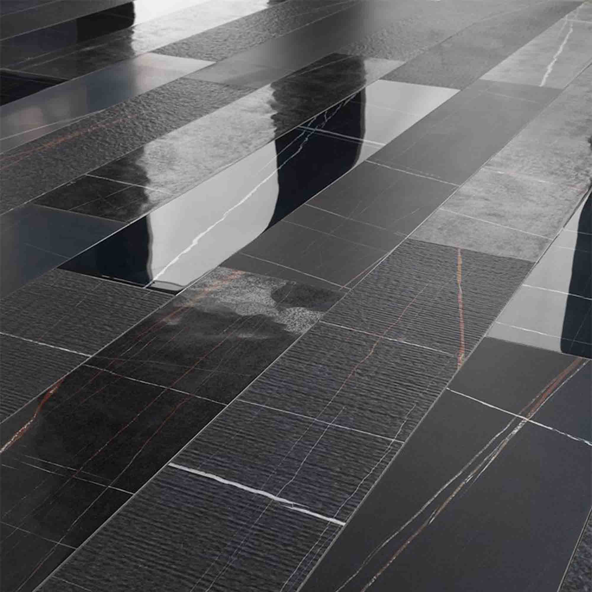 marble experience sahara noir marble effect porcelain tile 20x120cm listello mix