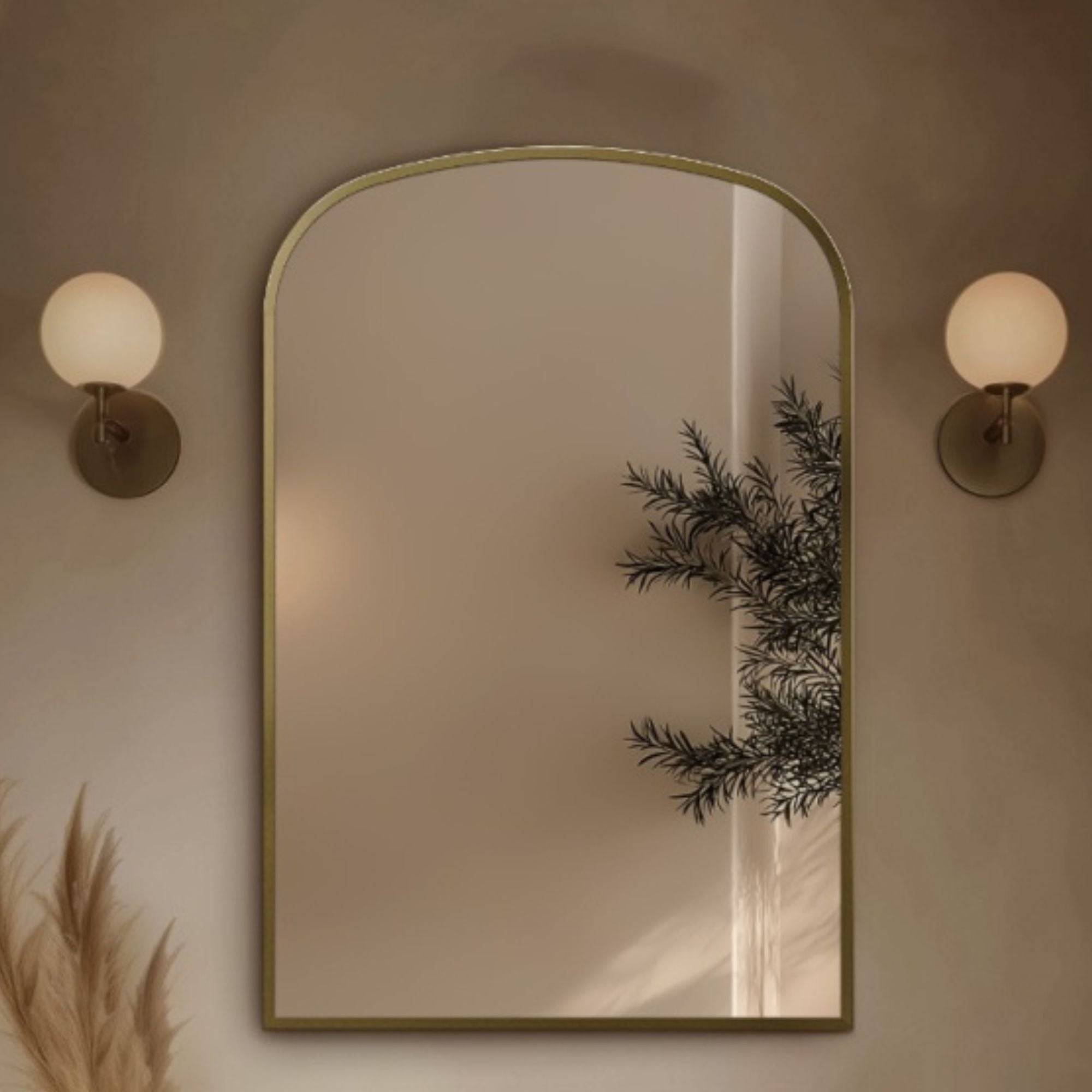 Marina Arched Bathroom Mirror 60x90cm Brushed Brass