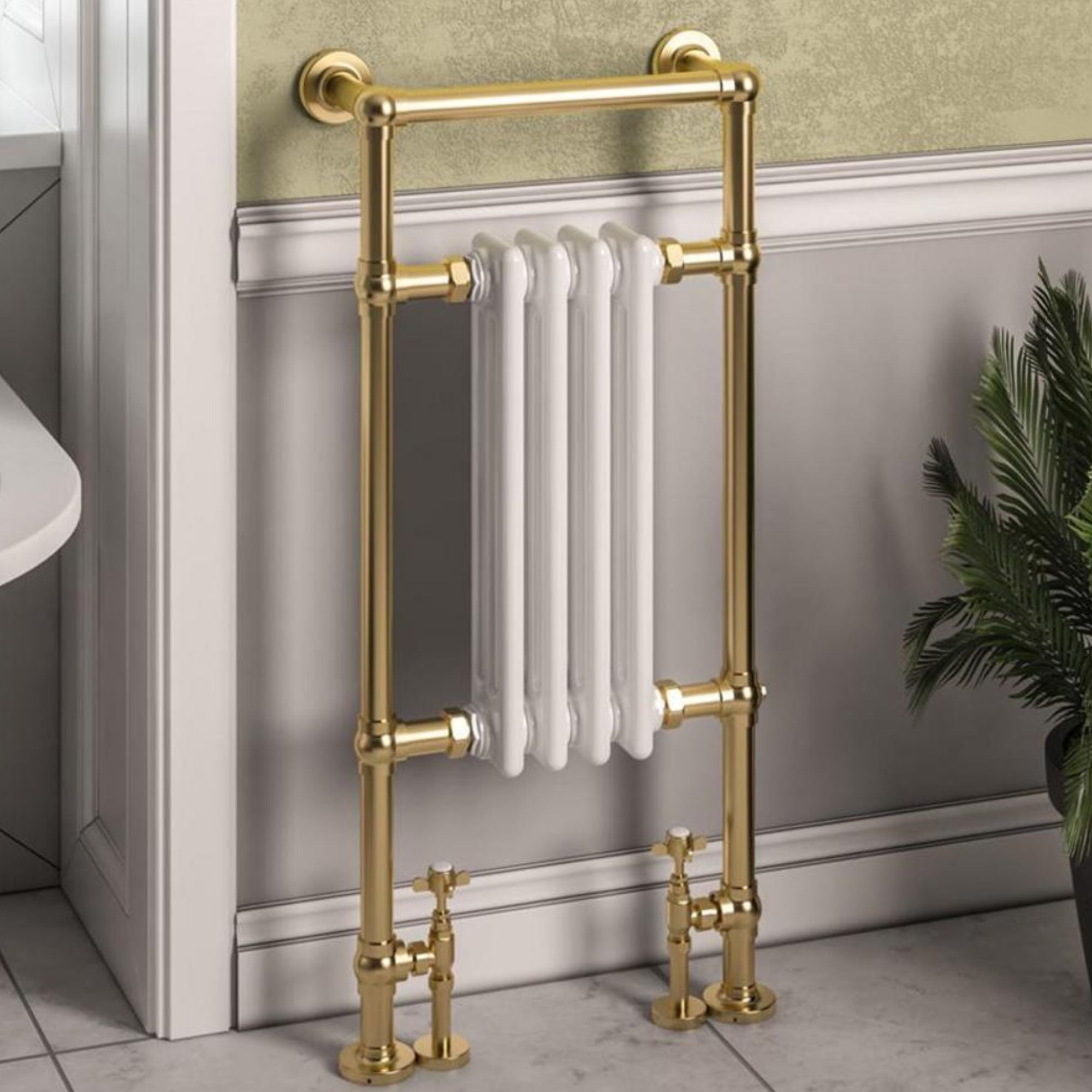 Marston Traditional Towel Rail Radiator - Brushed Brass & White