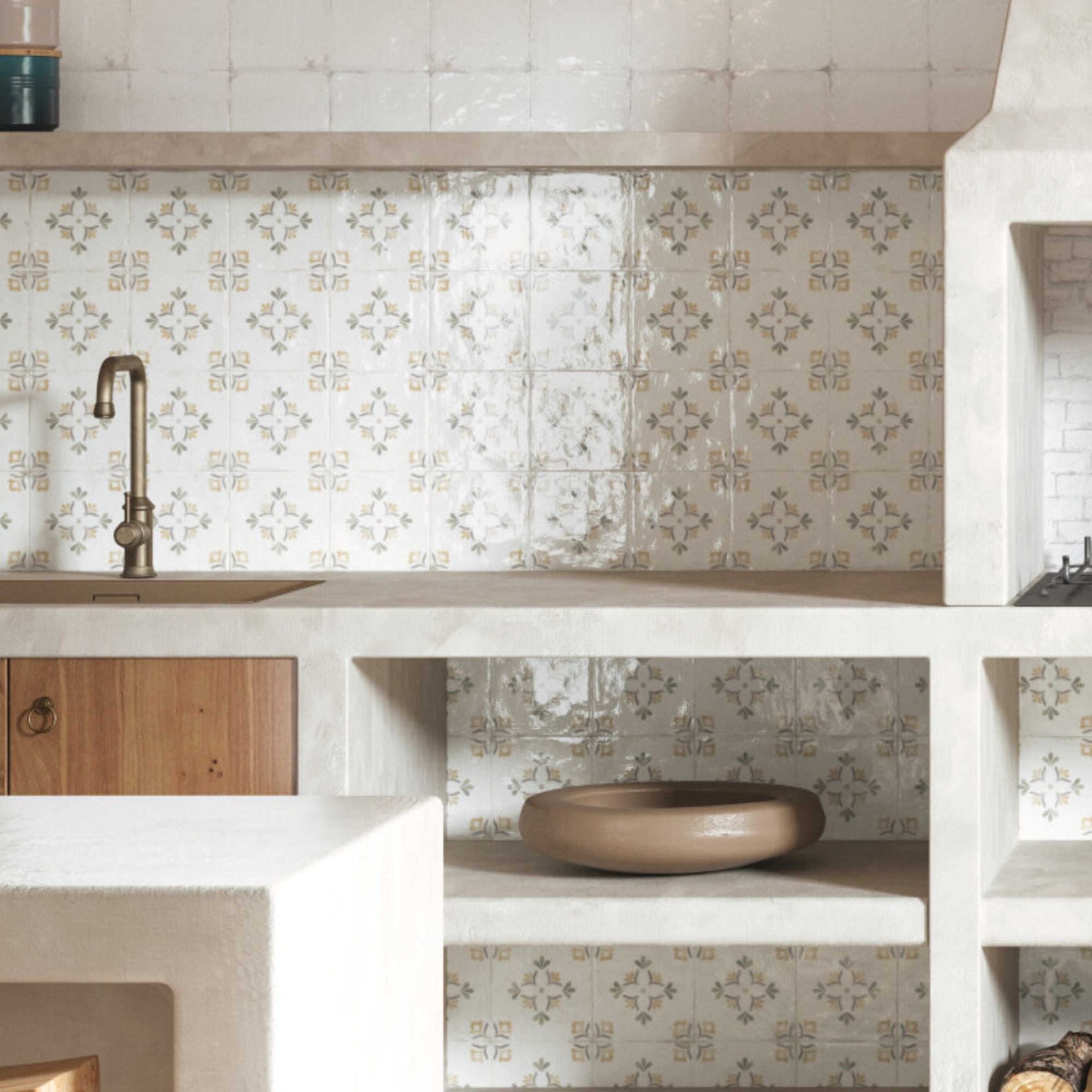 Mayolica Flower Pattern Wall Tile 15x15cm Gloss Deluxe Bathrooms