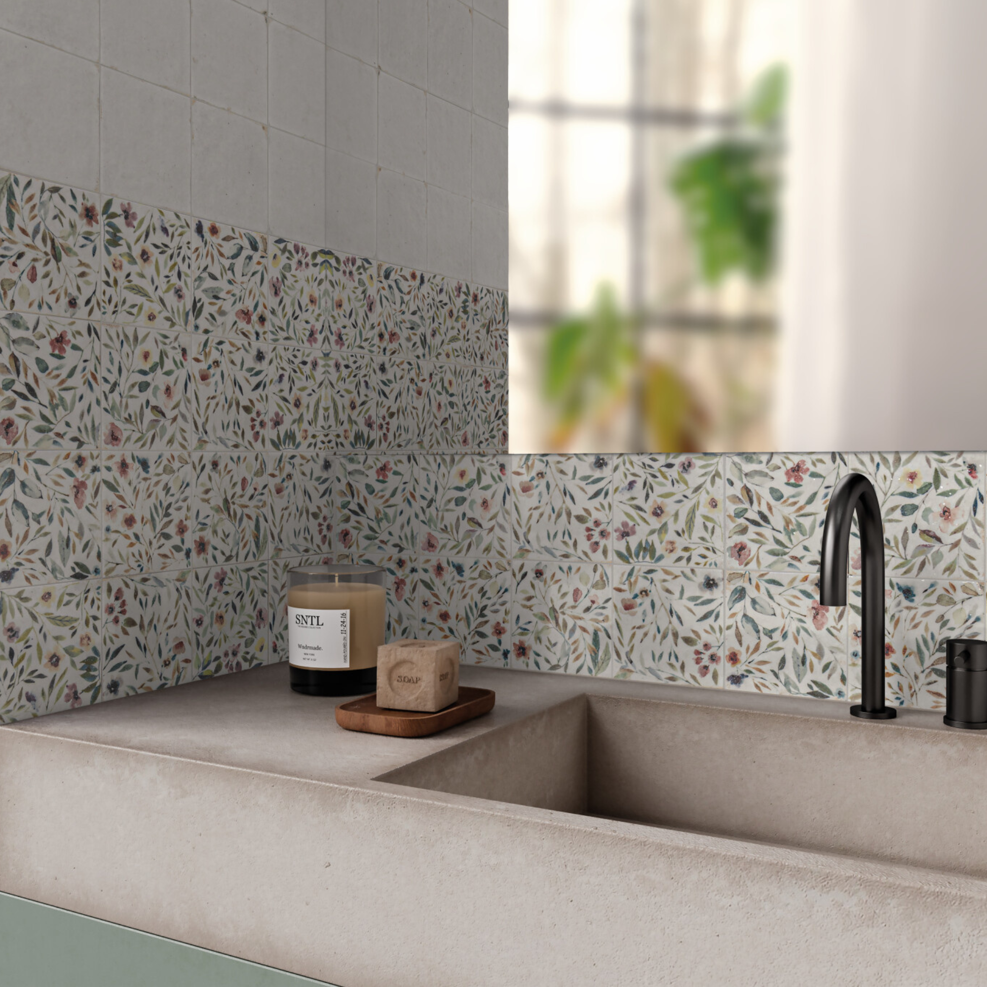 Mayolica Garden Pattern Wall Tile 15x15cm Gloss Deluxe Bathrooms