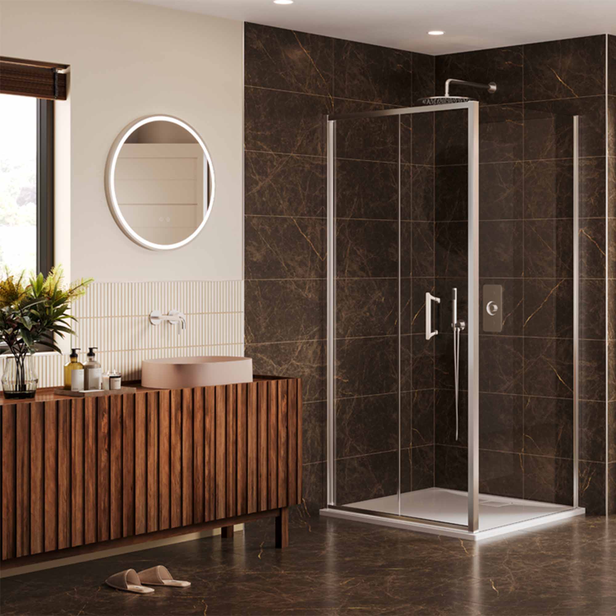 Merlyn 6 Series Sleek Bifold Shower Door With Side Panel - Chrome